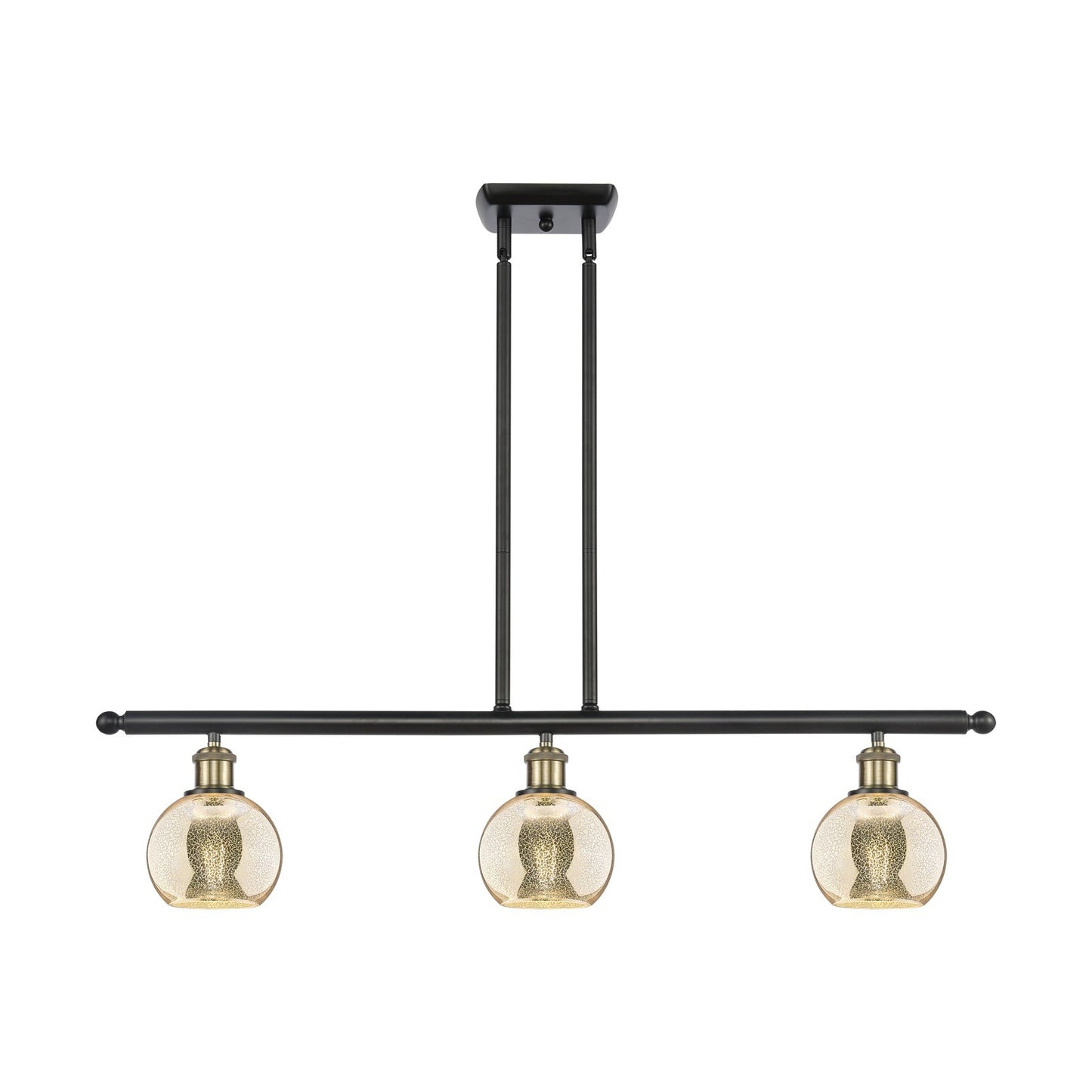 Innovations Athens 36in 3-Light Island Light | Industrial Black Antique Brass and Mercury Glass | Kitchen Island & Dining | Model 516-3I-BAB-G128-6