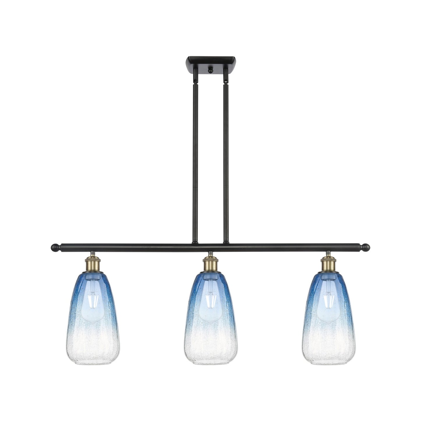 Innovations Brookhaven Almond 36in 3-Light Island Pendant | Industrial Black Antique Brass and Sapphire Blue Glass | Model 516-3I-BAB-G480-6SB