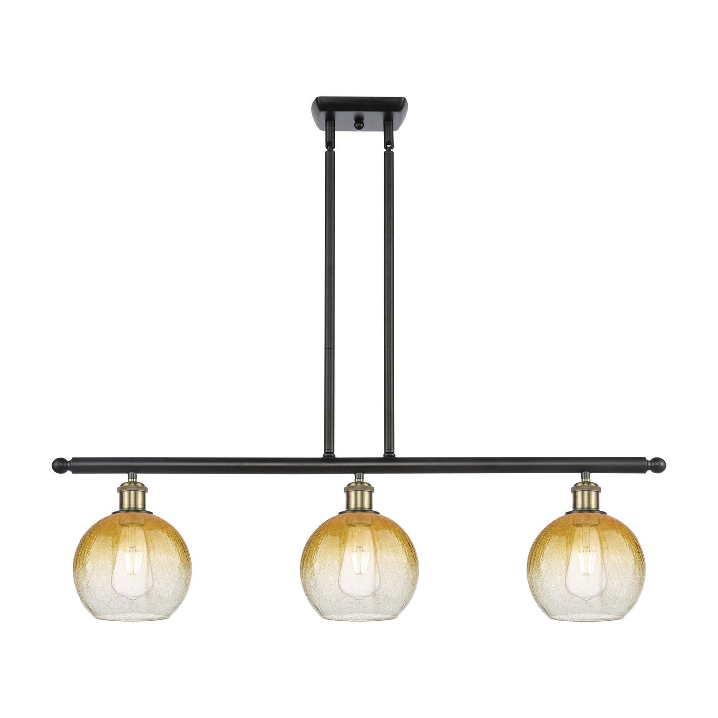 Innovations Brookhaven Globe 36in 3-Light Island Light | Industrial Black Antique Brass and Amber Glass | Kitchen Island | Model 516-3I-BAB-G483-8AM
