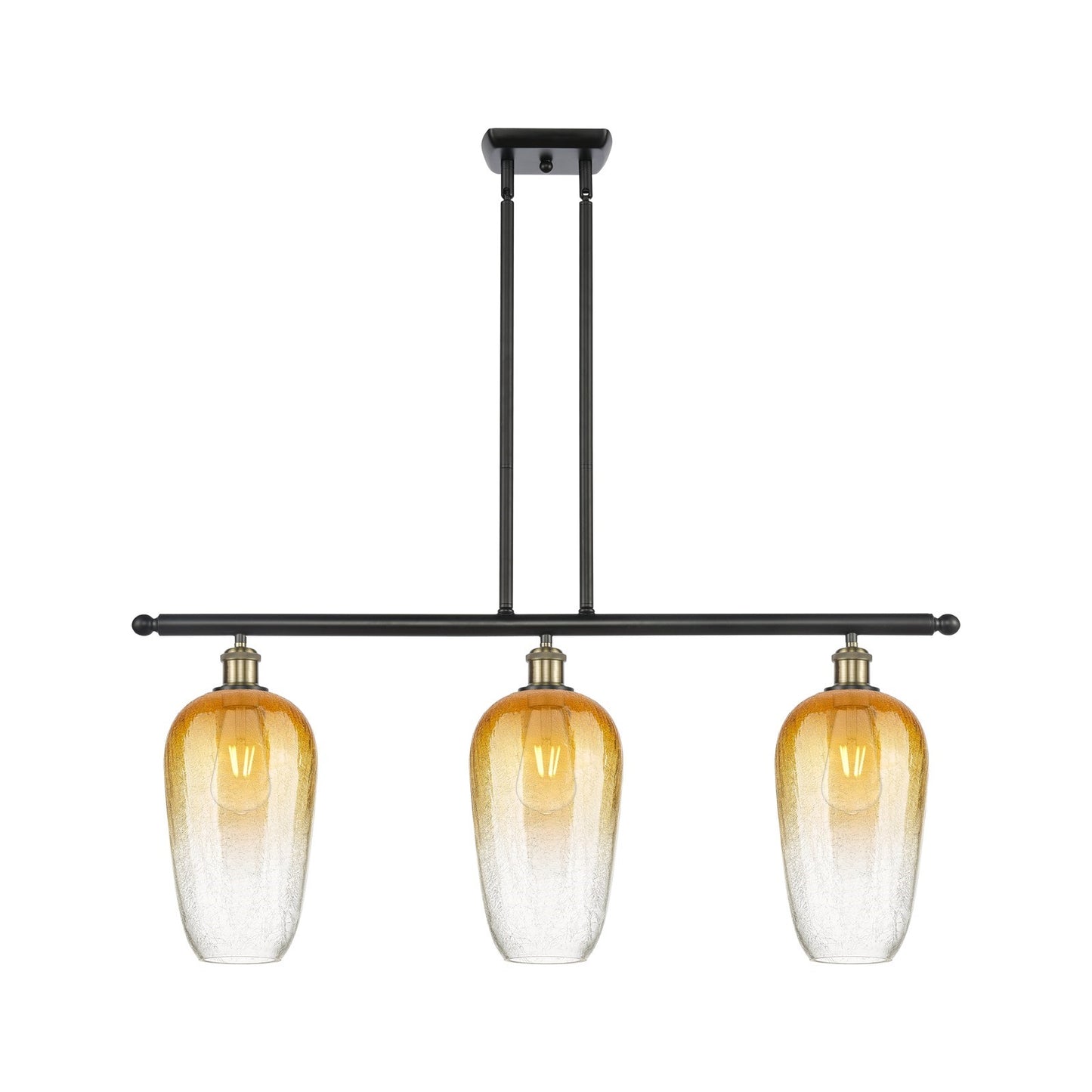Innovations Brookhaven Flute 36in 3-Light Island Light | Industrial Black Antique Brass and Amber Glass | Kitchen Island | Model 516-3I-BAB-G484-7AM