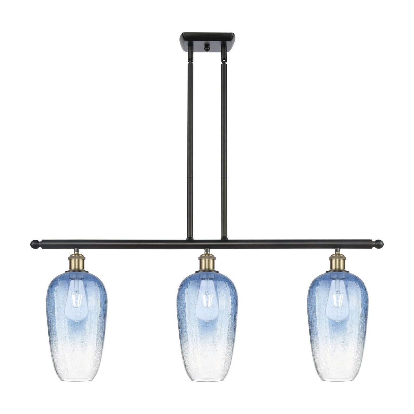 Innovations Brookhaven Flute 36in 3-Light Island Light | Industrial Black Antique Brass and Sapphire Blue Glass | Kitchen | Model 516-3I-BAB-G484-7SB