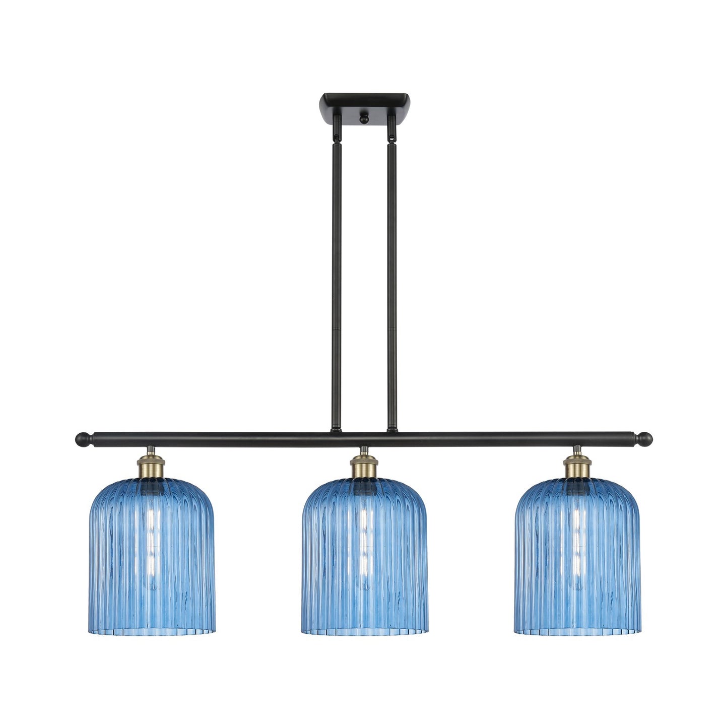 Innovations Bridal Veil 36in 3-Light Island Light | Art Nouveau Black Antique Brass and Princess Blue Glass | Kitchen | Model 516-3I-BAB-G559-8BL