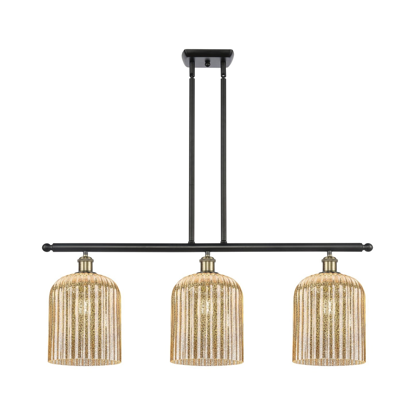 Innovations Bridal Veil 36in 3-Light Island Light | Art Nouveau Black Antique Brass and Mercury Glass | Kitchen Island | Model 516-3I-BAB-G559-8ME