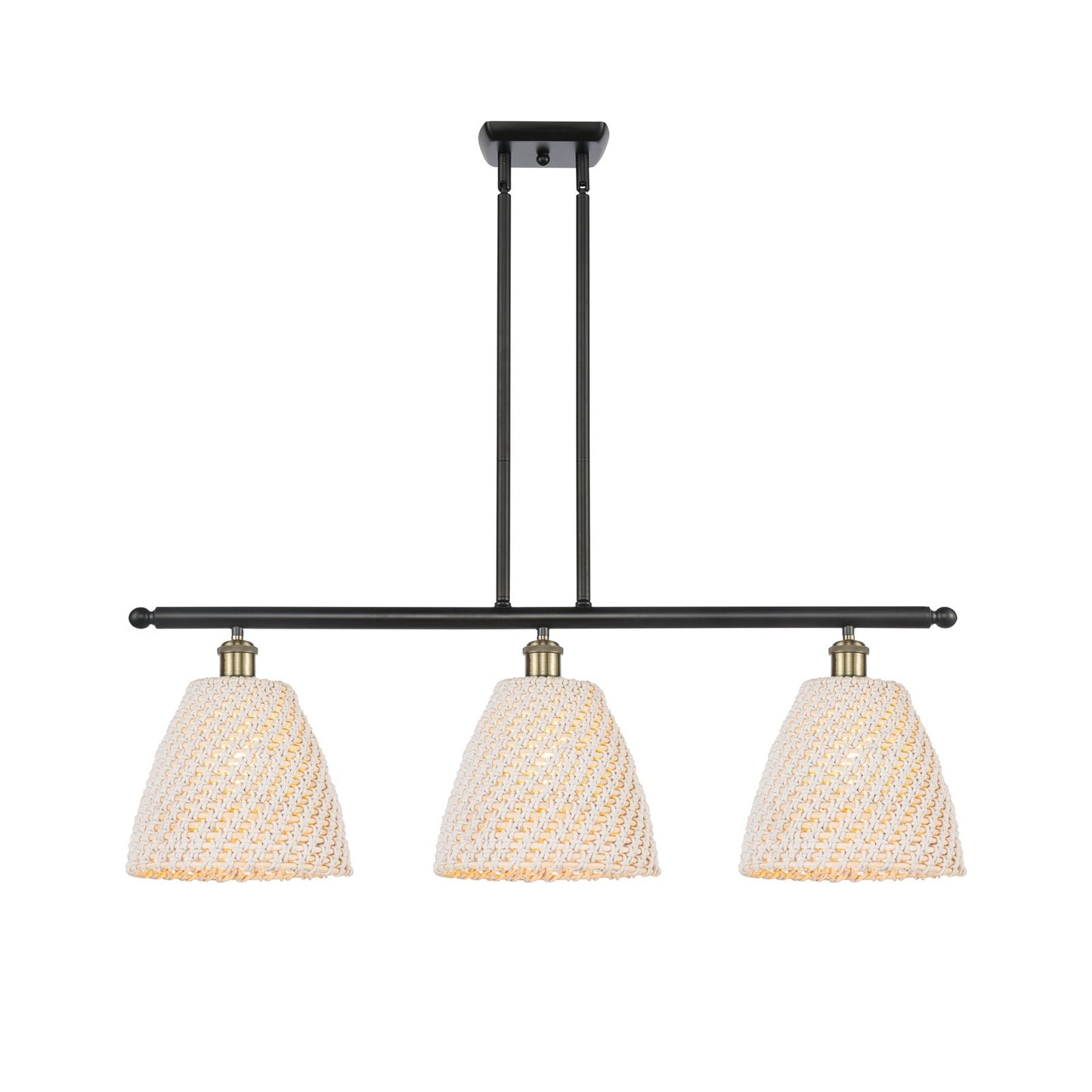 Innovations Bristol Natural 36in 3-Light Island Pendant | Industrial Black Antique Brass and Natural Fiber Dome Shade | Model 516-3I-BAB-NBD-9-NAT