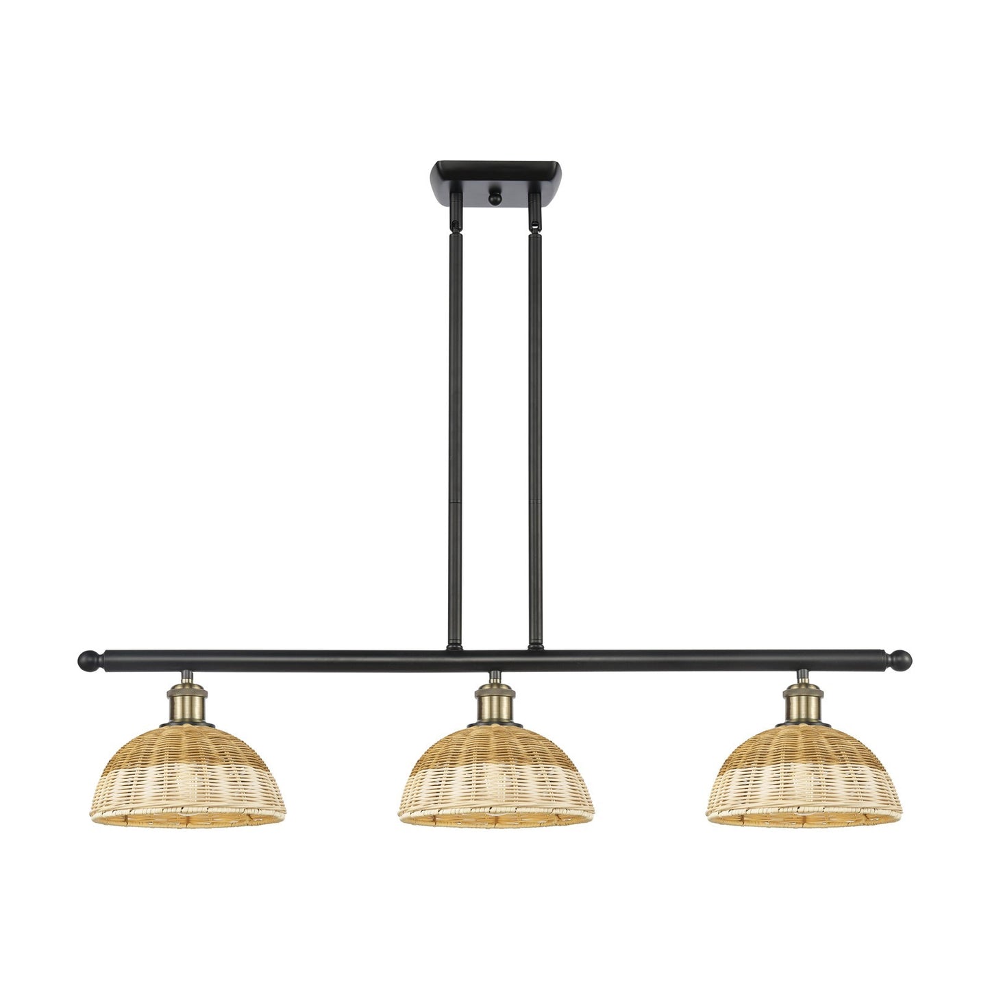 Innovations Bristol Natural II 36in 3-Light Island Pendant | Industrial Black Antique Brass and Natural Fiber Dome | Model 516-3I-BAB-NBD2-9-NAT