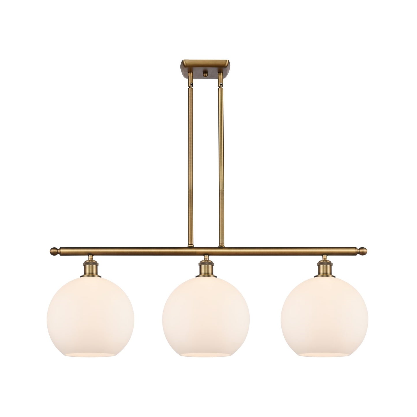 Innovations Athens 36in 3-Light Island Light | Industrial Brushed Brass and Matte White Glass | Kitchen Island & Dining | Model 516-3I-BB-G121-10