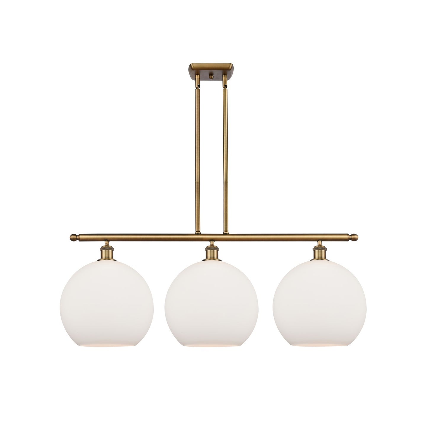 Innovations Athens 38in 3-Light Island Light | Industrial Brushed Brass and Matte White Glass | Kitchen Island & Dining | Model 516-3I-BB-G121-12