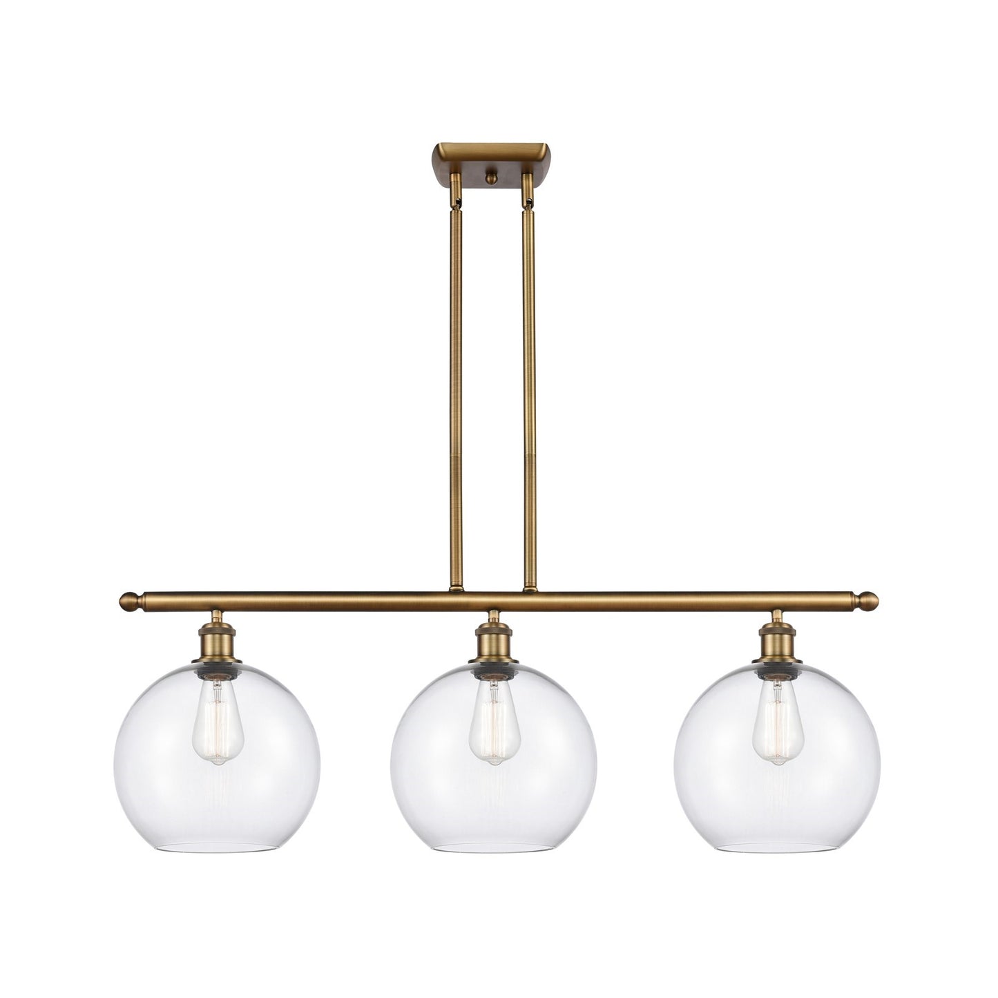 Innovations Athens 36in 3-Light Island | Brushed Brass and Clear Glass | Kitchen Island & Dining Room | 36.5 x 12.5 in | Model 516-3I-BB-G122-10