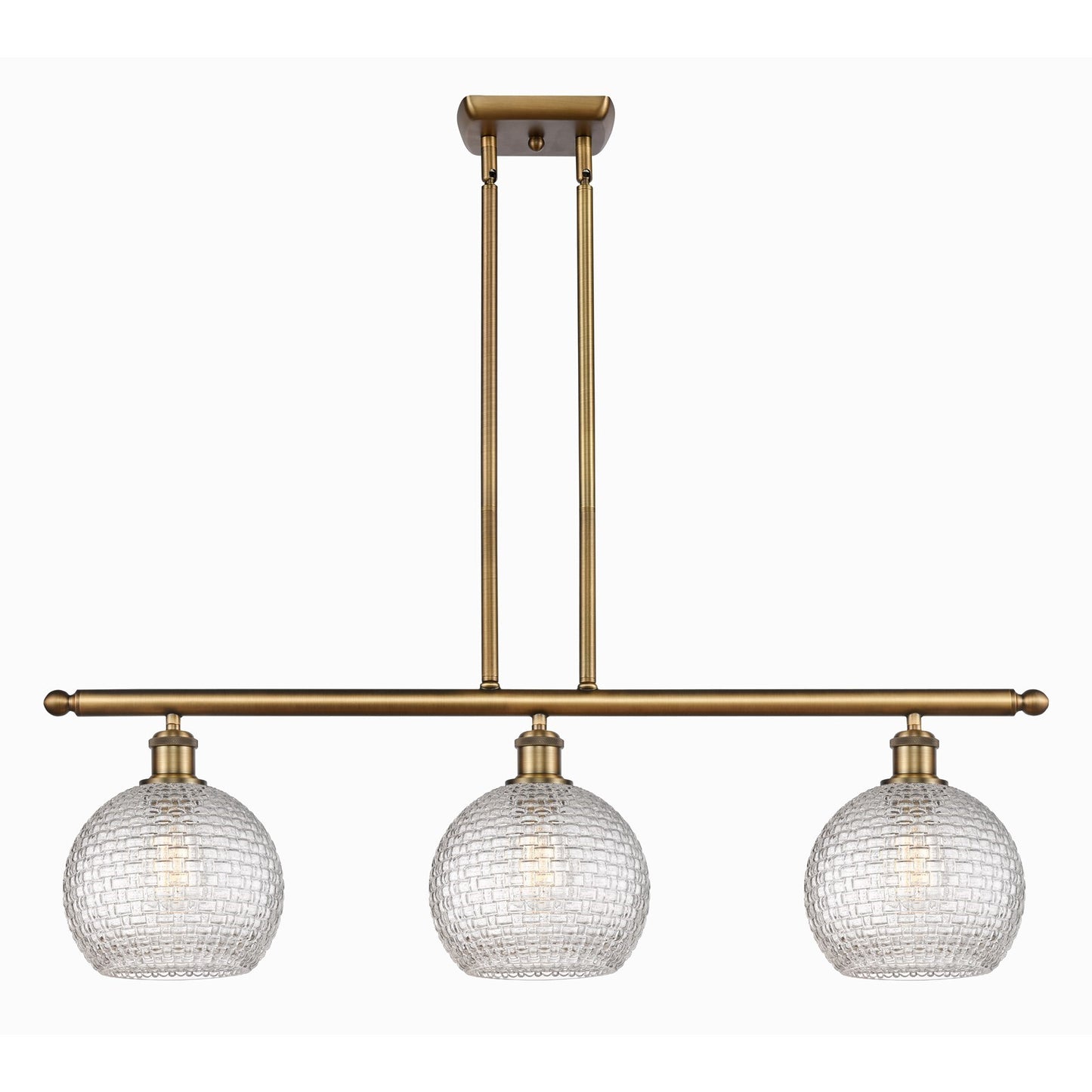 Innovations Athens 36in 3-Light Island | Brushed Brass and Clear Basket Weave Glass | Kitchen Island & Dining Room | Model 516-3I-BB-G122C-8CL