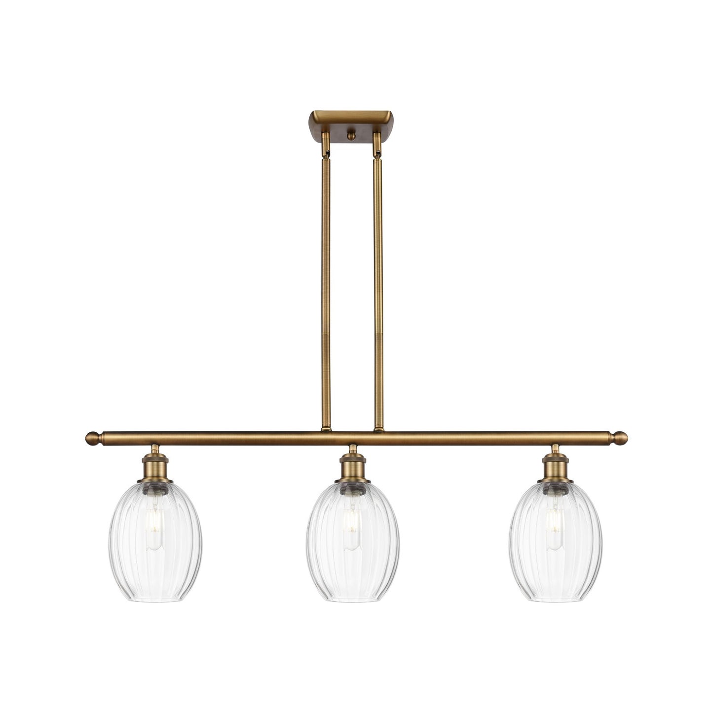 Innovations Preston Bulb 36in 3-Light Island Light | Industrial Brushed Brass and Clear Glass | Kitchen Island & Dining | Model 516-3I-BB-G459-6CL