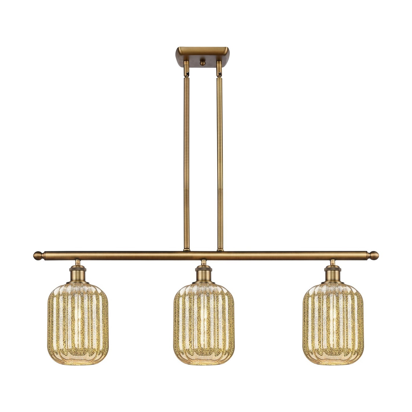 Innovations Preston Cylinder 36in 3-Light Island Light | Industrial Brushed Brass and Mercury Glass | Kitchen Island | Model 516-3I-BB-G460-7ME