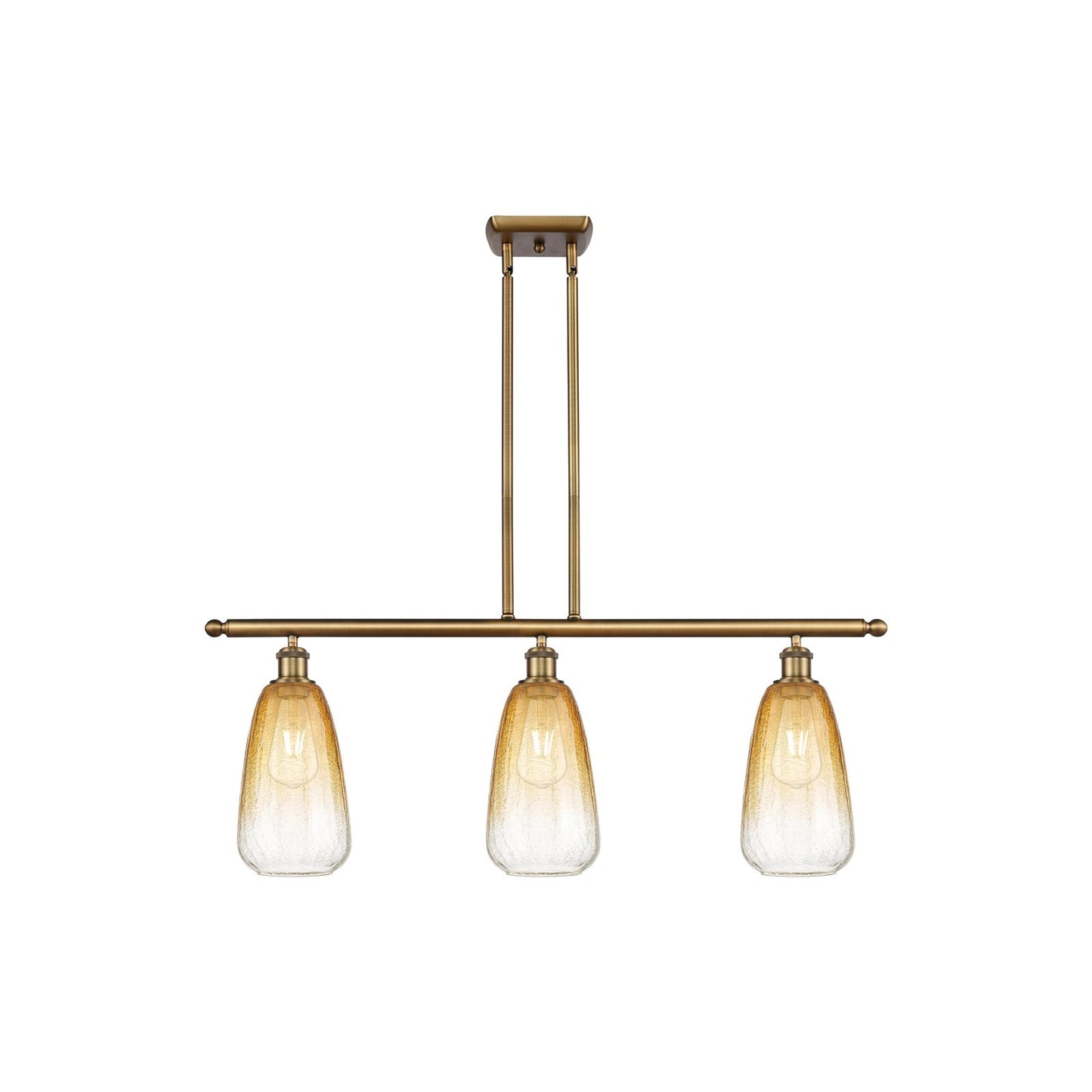 Innovations Brookhaven Almond 36in 3-Light Island Light | Industrial Brushed Brass and Amber Glass | Kitchen Island | Model 516-3I-BB-G480-6AM