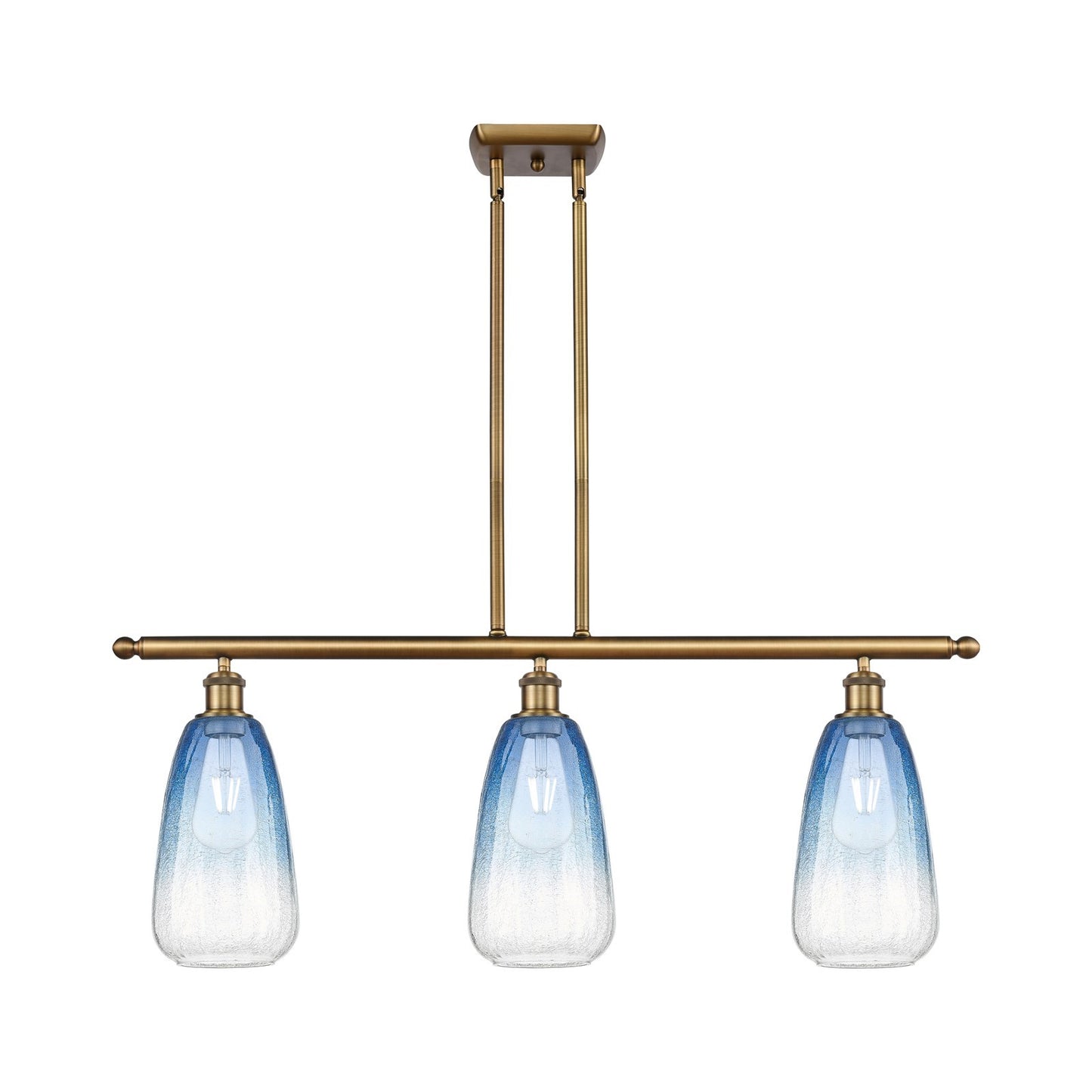 Innovations Brookhaven Almond 36in 3-Light Island Light | Industrial Brushed Brass and Sapphire Blue Glass | Kitchen | Model 516-3I-BB-G480-6SB