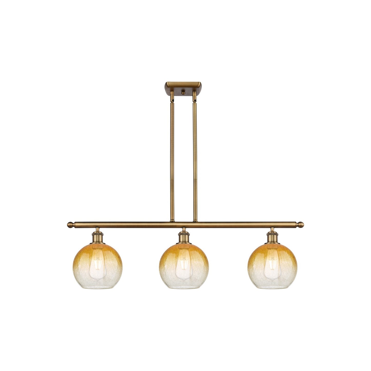 Innovations Brookhaven Globe 36in 3-Light Island Light | Industrial Brushed Brass and Amber Glass | Kitchen Island | Model 516-3I-BB-G483-8AM