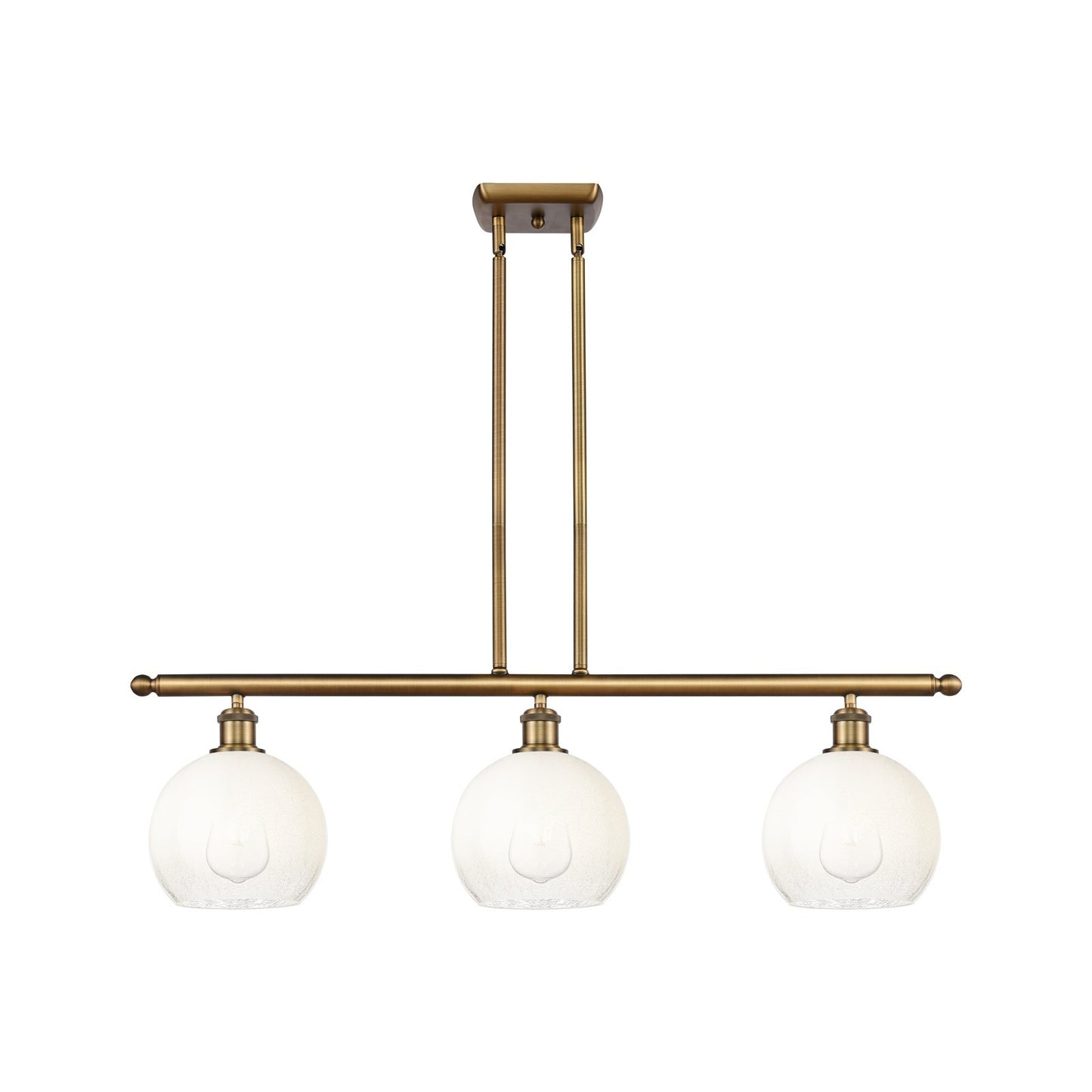 Innovations Brookhaven Globe 36in 3-Light Island Light | Industrial Brushed Brass and Opal Glass | Kitchen Island & Dining | Model 516-3I-BB-G483-8OP