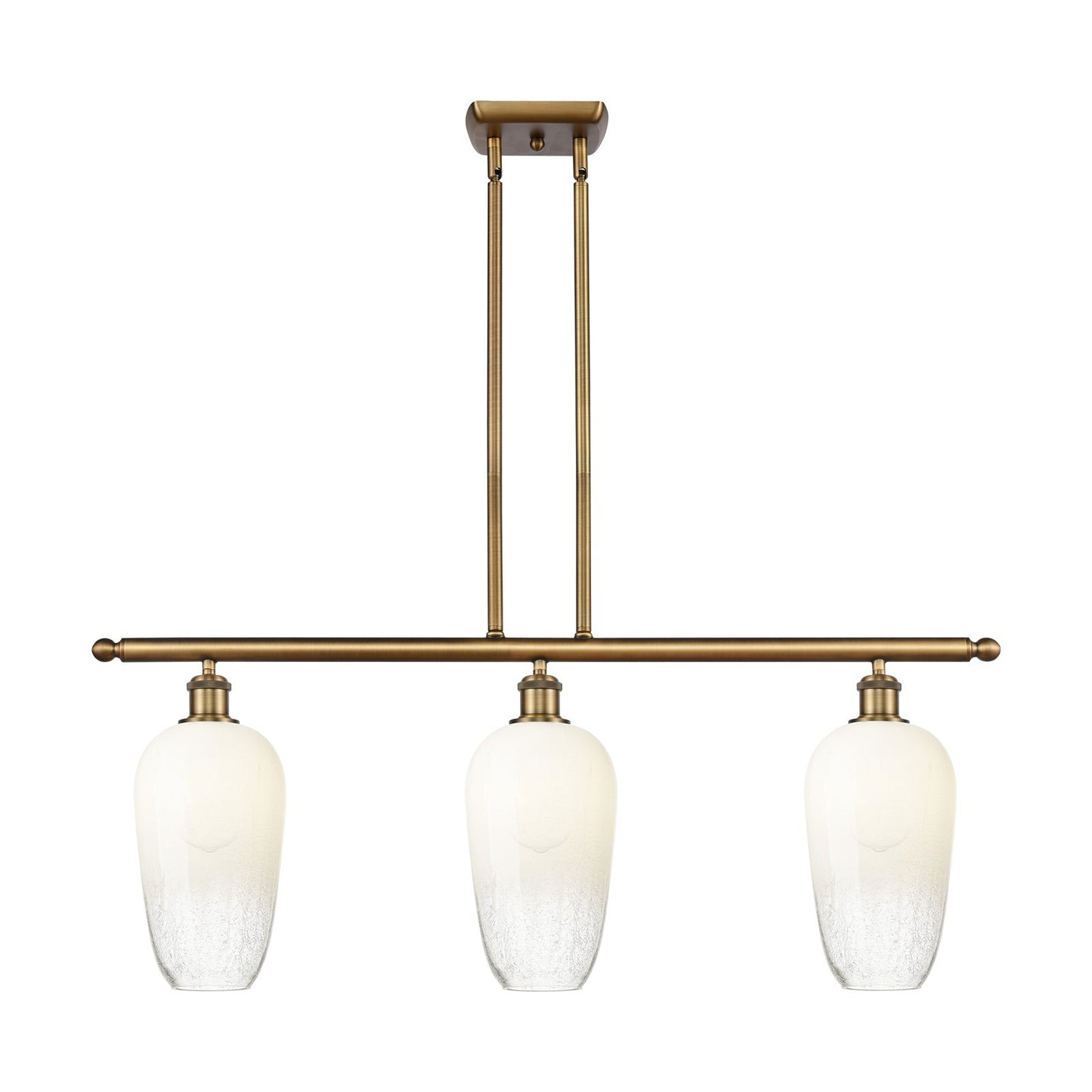 Innovations Brookhaven Flute 36in 3-Light Island | Industrial Brushed Brass and Opal Glass | Kitchen Island & Dining Room | Model 516-3I-BB-G484-7OP