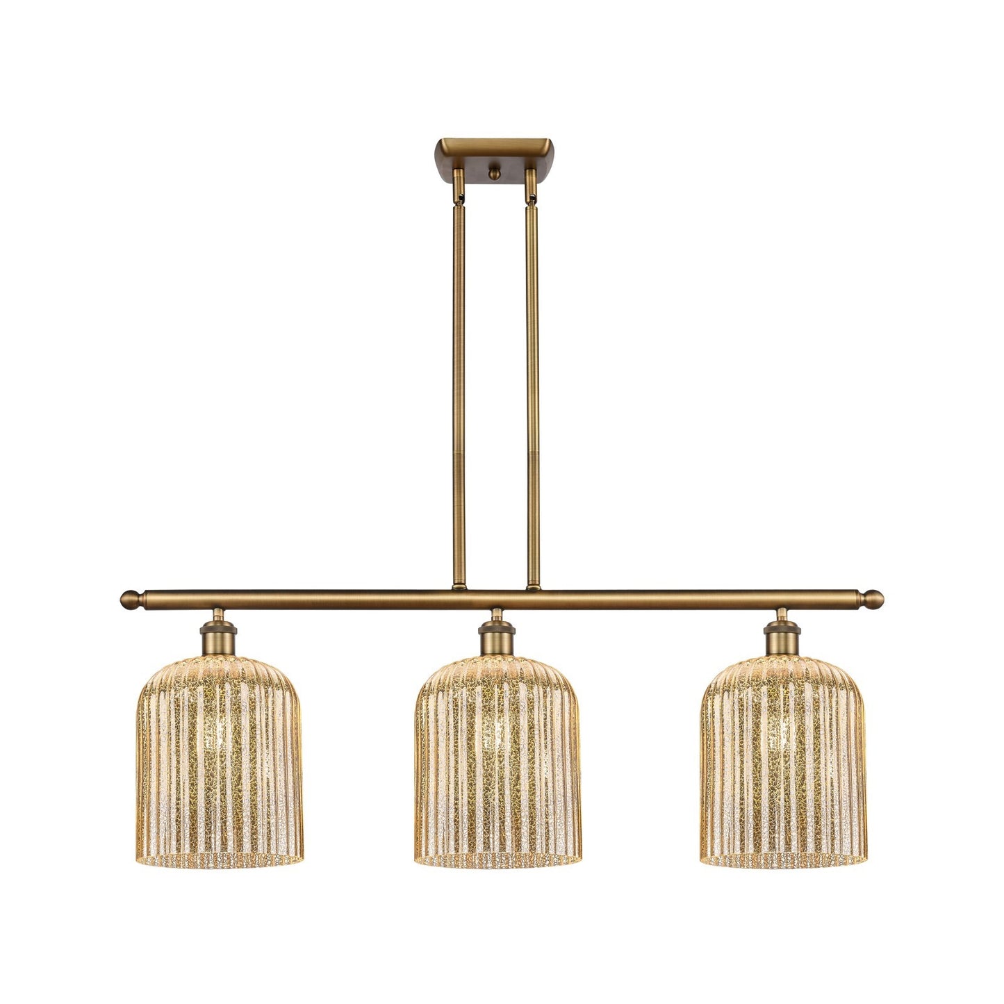 Innovations Bridal Veil 36in 3-Light Island Light | Art Nouveau Brushed Brass and Mercury Glass | Kitchen Island & Dining | Model 516-3I-BB-G559-8ME