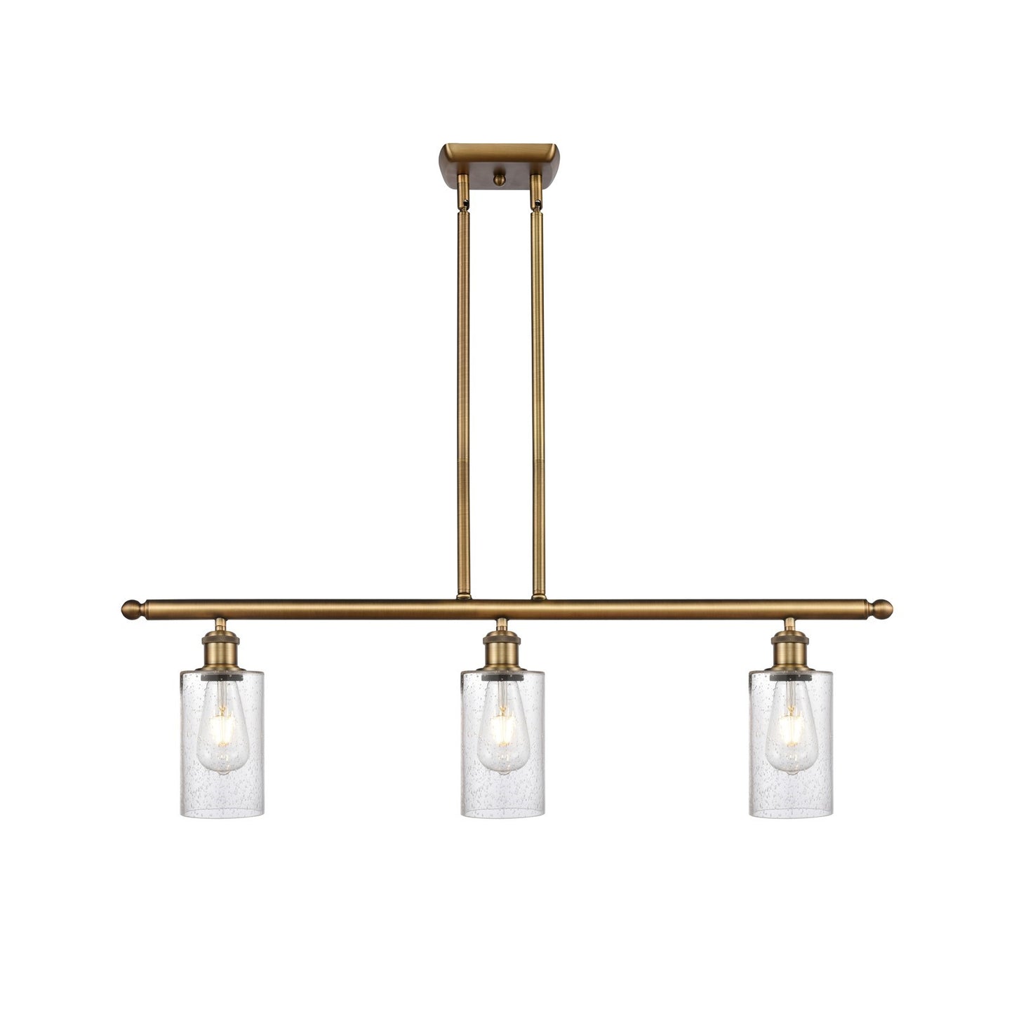 Innovations Clymer 36in 3-Light Island Light | Art Nouveau Brushed Brass and Seedy Glass | Kitchen Island & Dining Room | Model 516-3I-BB-G804