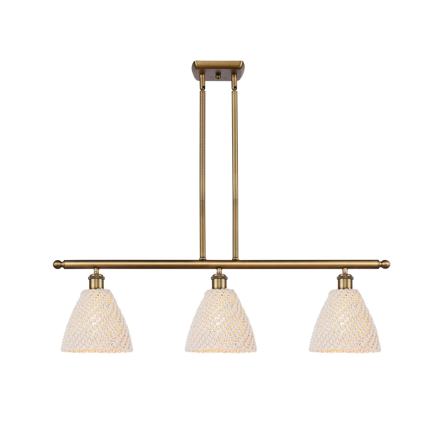 Innovations Bristol Natural 36in 3-Light Island | Farmhouse Brushed Brass and Natural Fiber Dome Shade | Kitchen Island | Model 516-3I-BB-NBD-75-NAT
