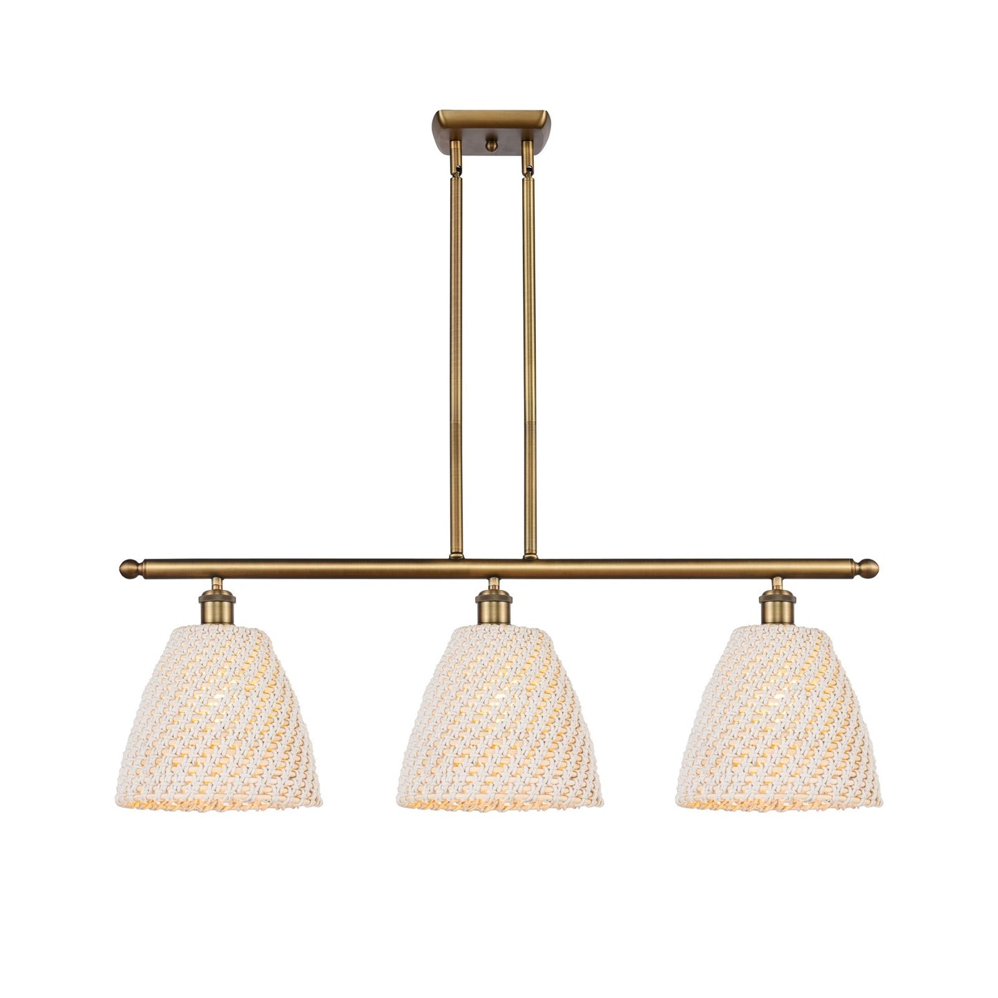 Innovations Bristol Natural 36in 3-Light Island | Industrial Brushed Brass and Natural Fiber Dome Shade | Kitchen Island | Model 516-3I-BB-NBD-9-NAT