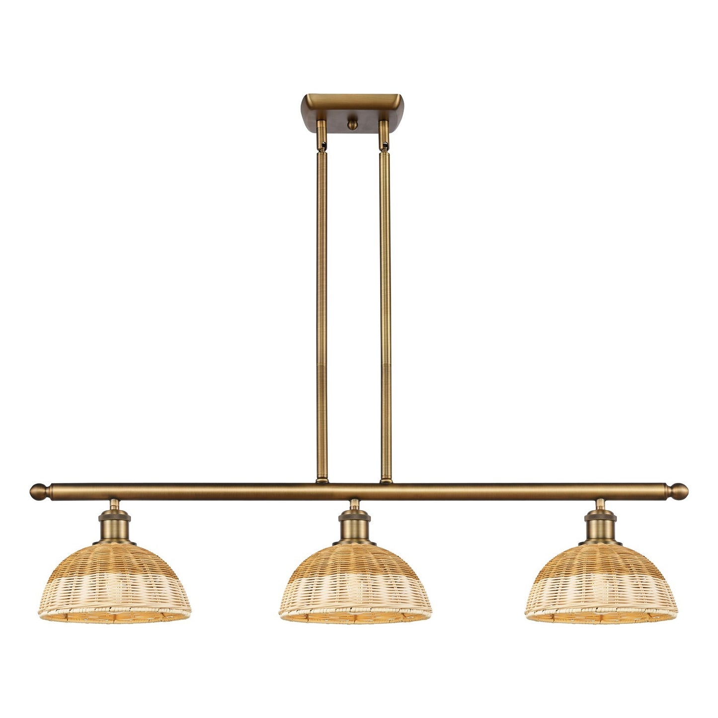 Innovations Bristol Natural II 36in 3-Light Island | Industrial Brushed Brass and Natural Fiber Dome Shade | Kitchen | Model 516-3I-BB-NBD2-9-NAT
