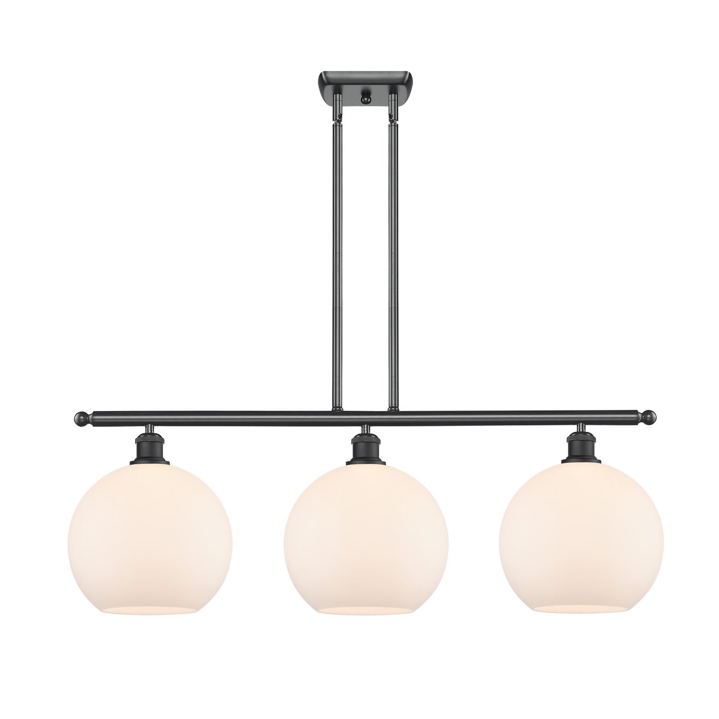 Innovations Athens 37in 3-Light Island Light | Industrial Matte Black Steel and Matte White Glass | Kitchen Island & Dining Room | Model 516-3I-BK-G121-10