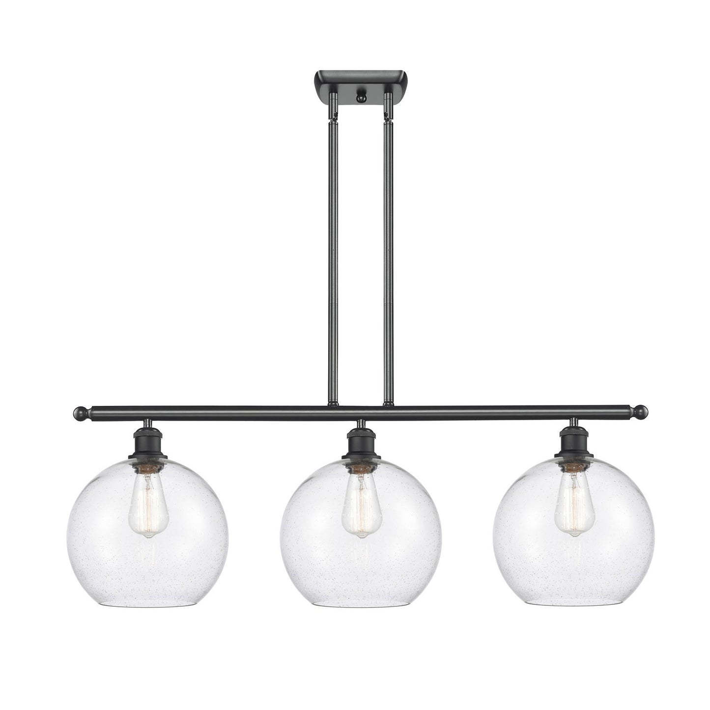 Innovations Athens 36in 3-Light Island Light | Industrial Matte Black and Seedy Glass | Kitchen Island & Dining Room | Model 516-3I-BK-G124-10
