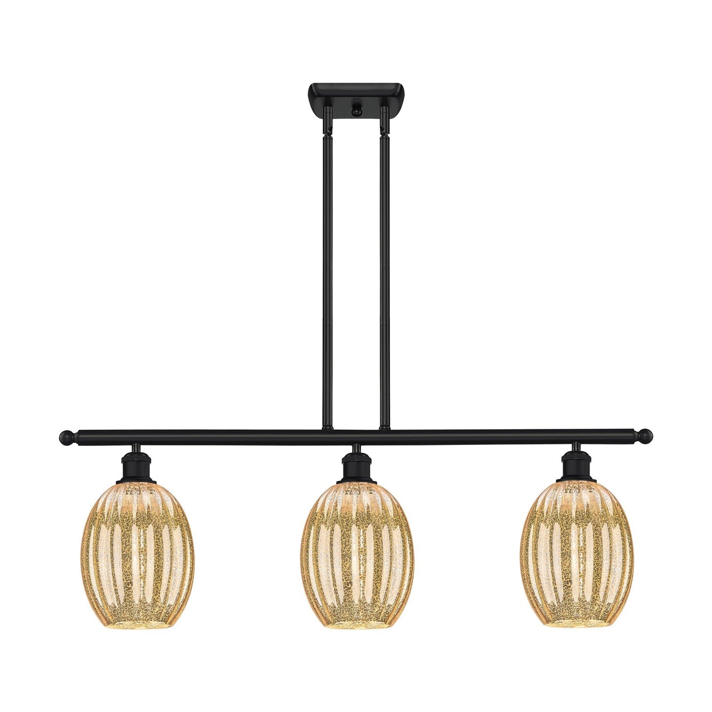 Innovations Preston Bulb 36in 3-Light Island Light | Industrial Matte Black and Mercury Glass | Kitchen Island & Dining | Model 516-3I-BK-G459-6ME