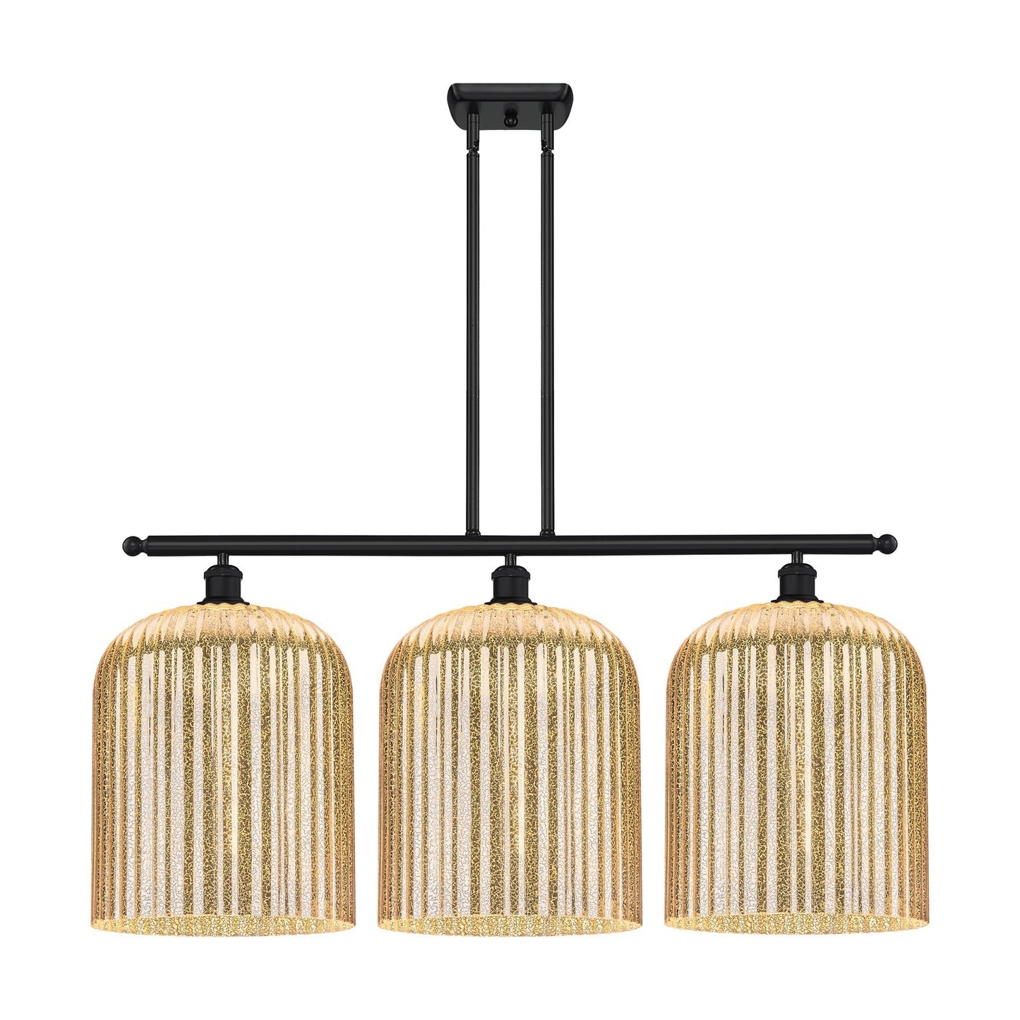 Innovations Bridal Veil 36in 3-Light Island Light | Art Nouveau Matte Black and Mercury Glass | Kitchen Island & Dining | Model 516-3I-BK-G559-12ME
