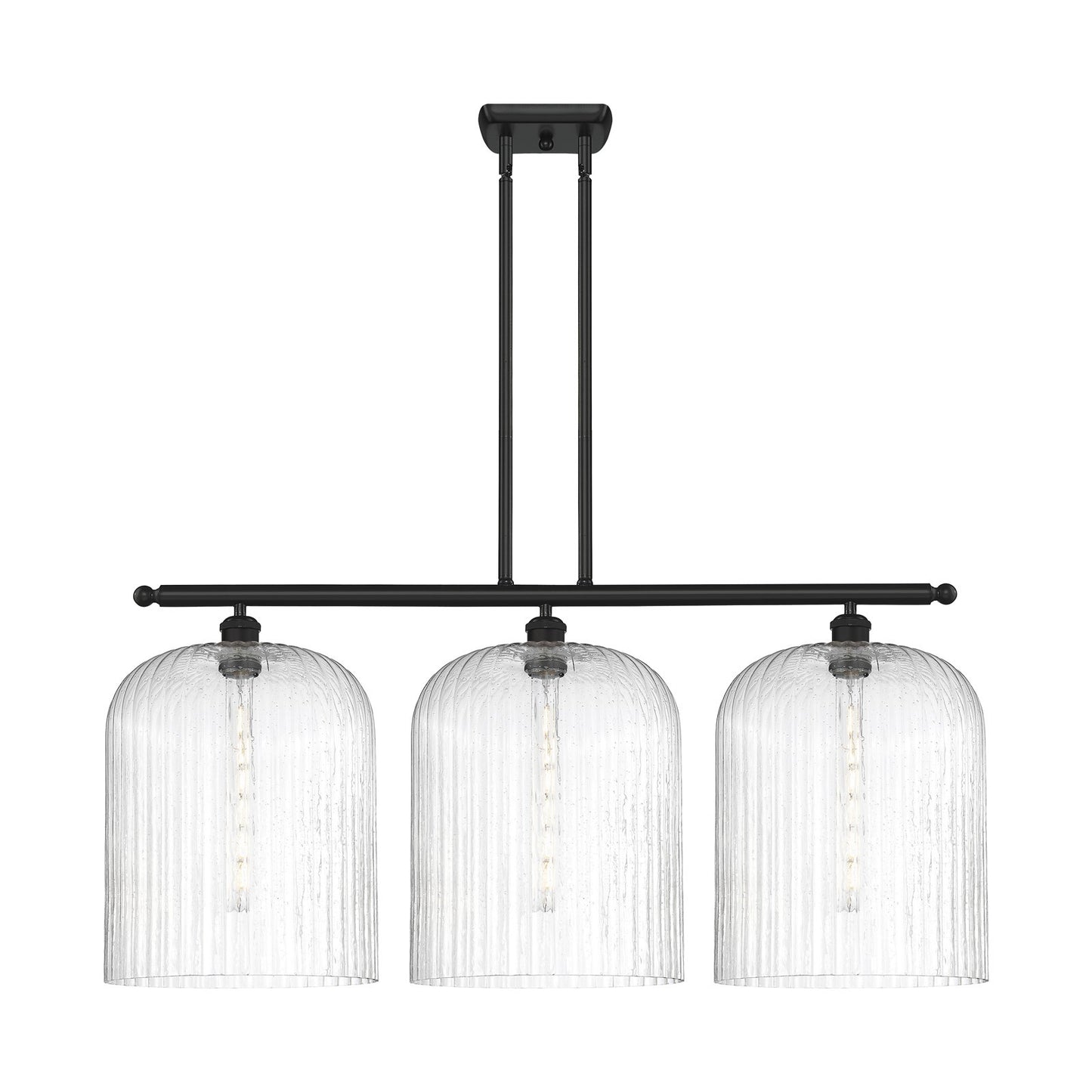 Innovations Bridal Veil 36in 3-Light Island Light | Art Nouveau Matte Black and Seedy Glass | Kitchen Island & Dining | Model 516-3I-BK-G559-12SDY