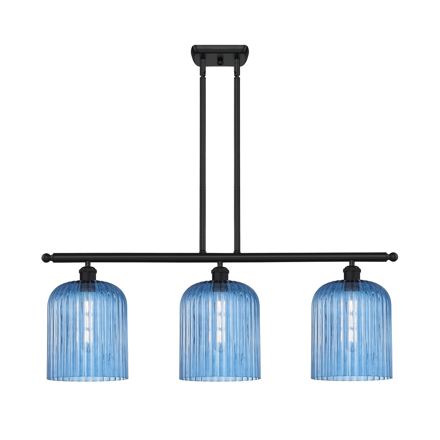 Innovations Bridal Veil 36in 3-Light Island Light | Art Nouveau Matte Black and Princess Blue Glass | Kitchen Island | Model 516-3I-BK-G559-8BL