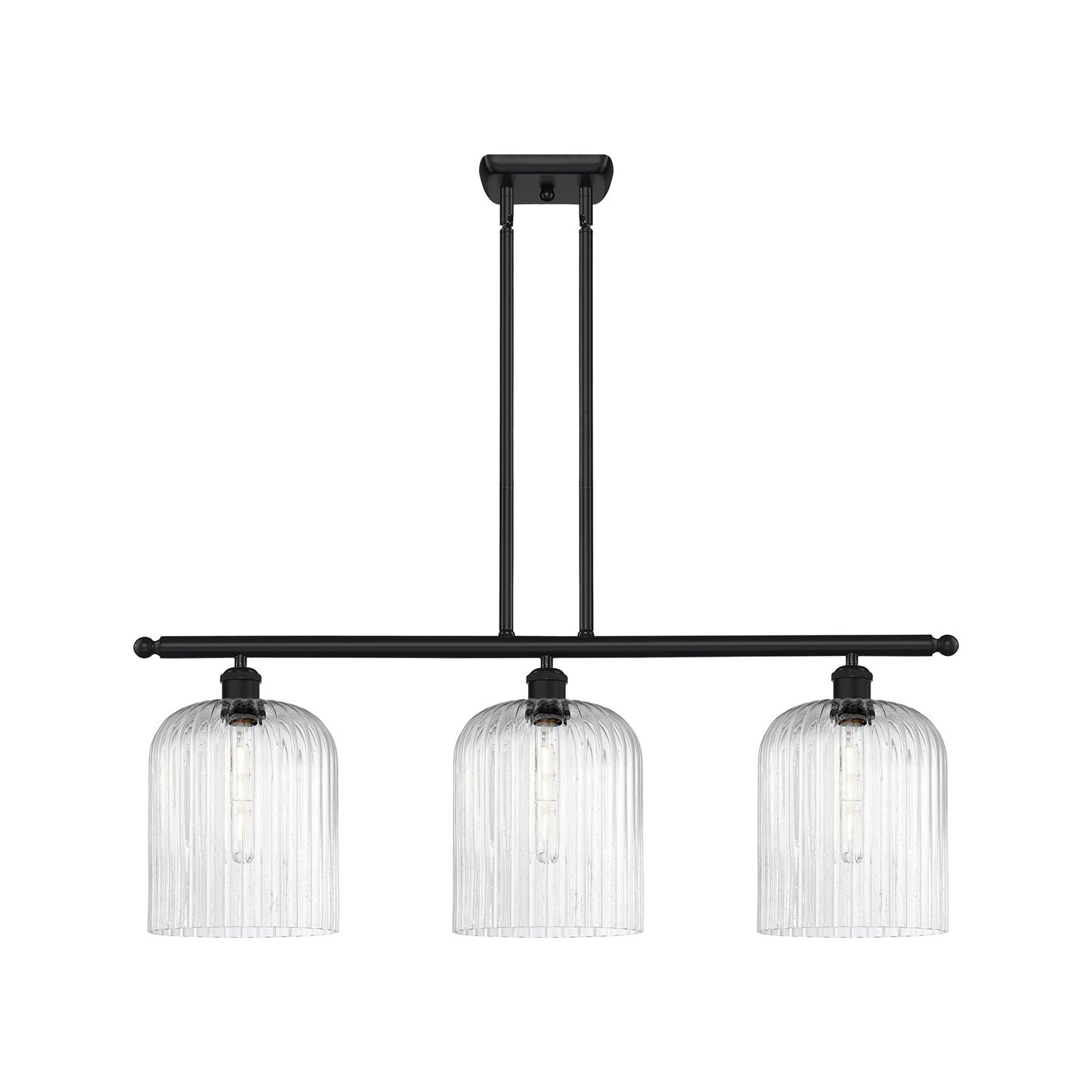 Innovations Bridal Veil 36in 3-Light Island Light | Art Nouveau Matte Black Steel and Seedy Ribbed Glass | Kitchen Island & | Model 516-3I-BK-G559-8SDY