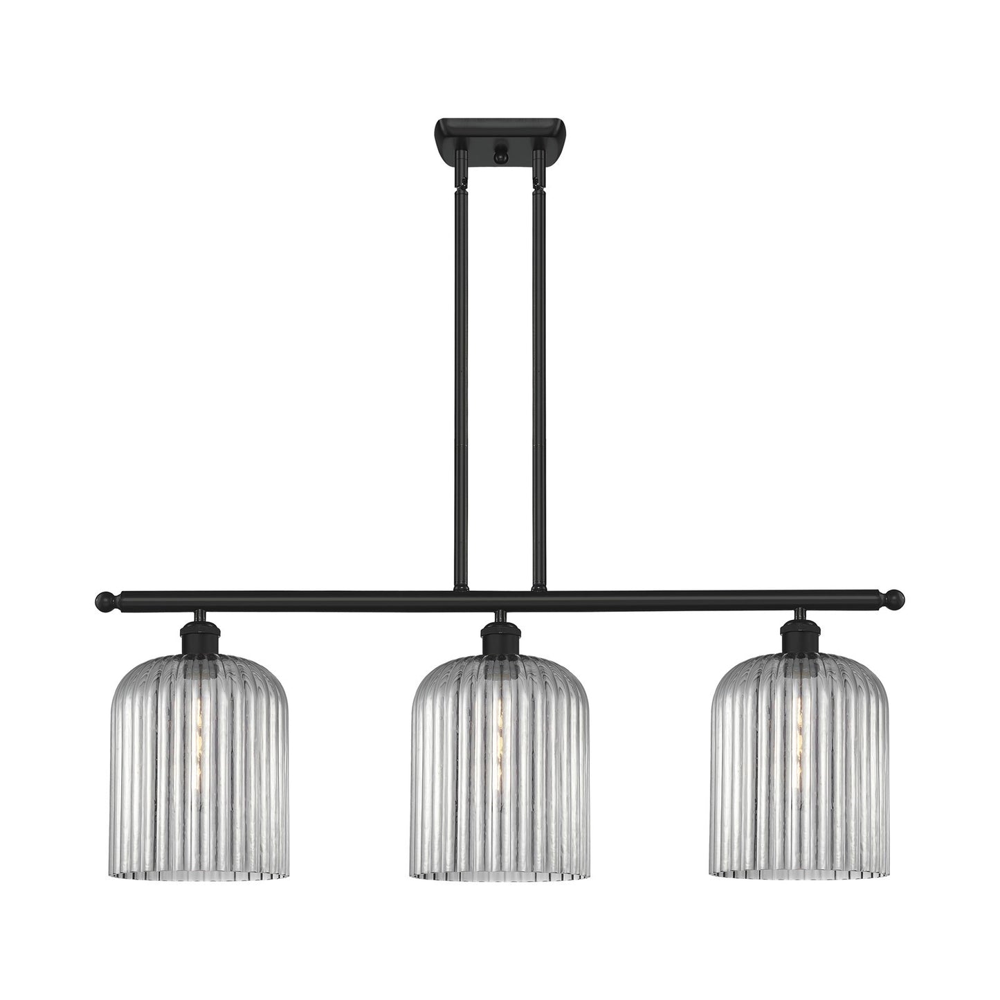 Innovations Bridal Veil 36in 3-Light Island Light | Art Nouveau Matte Black Steel and Light Smoke Ribbed Glass | Kitchen Island | Model 516-3I-BK-G559-8SM