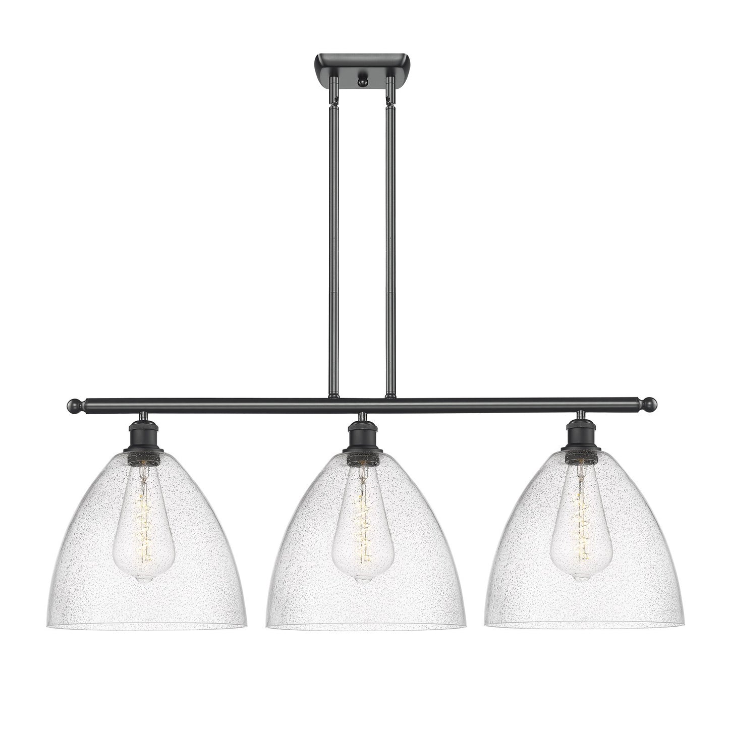 Innovations Bristol 39in 3-Light Island Light | Industrial Matte Black Steel and Seedy Glass Dome Shade | Kitchen Island & | Model 516-3I-BK-GBD-124-LED