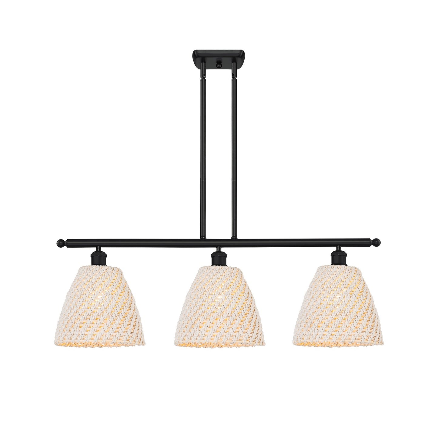 Innovations Bristol Natural 36in 3-Light Island Light | Industrial Matte Black Steel and Natural Fiber Dome Shade | Kitchen | Model 516-3I-BK-NBD-9-NAT