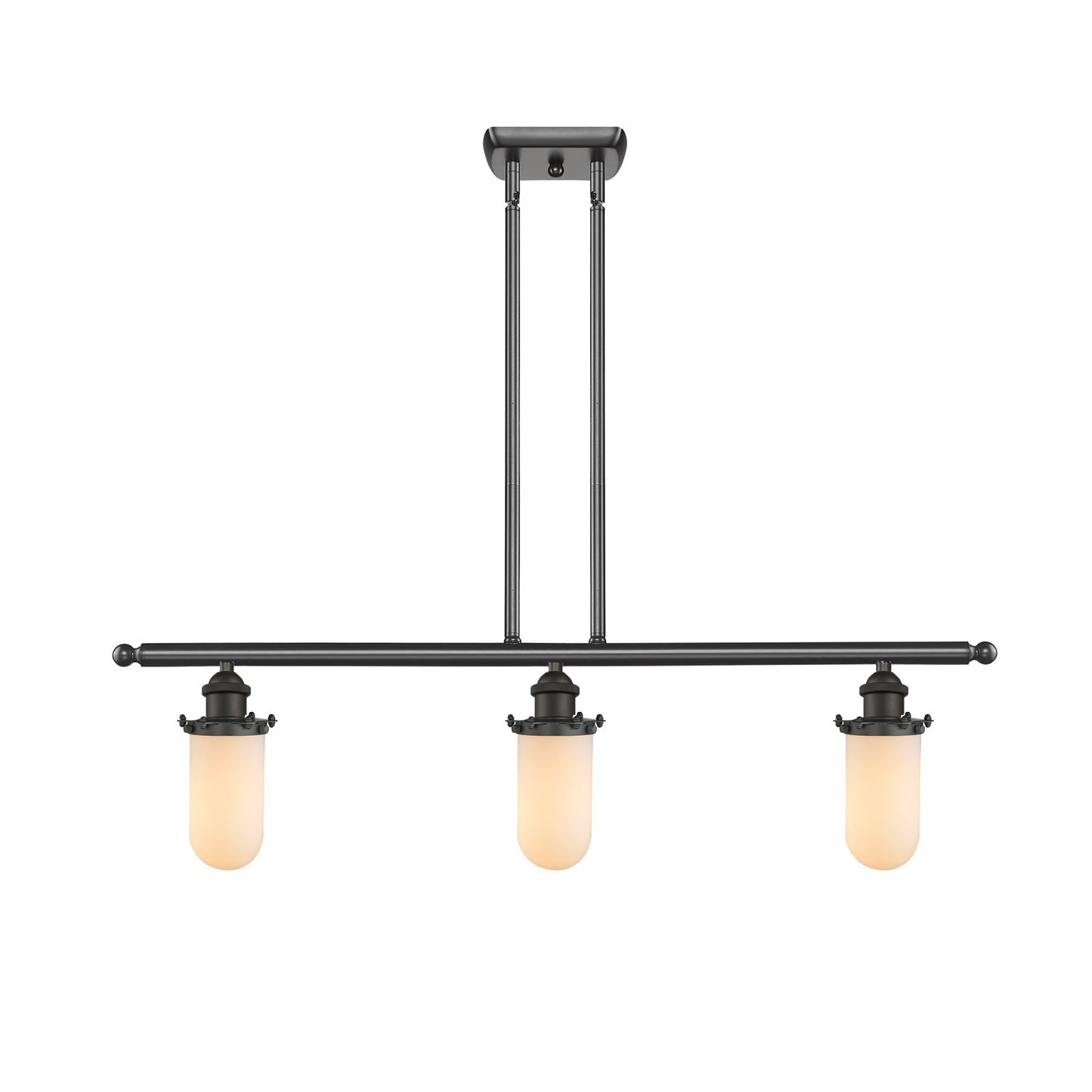 Innovations Kingsbury 36in 3-Light Island Light | Industrial Oil Rubbed Bronze Steel and Matte White Glass | Kitchen Island | Model 516-3I-OB-CE231-W-LED