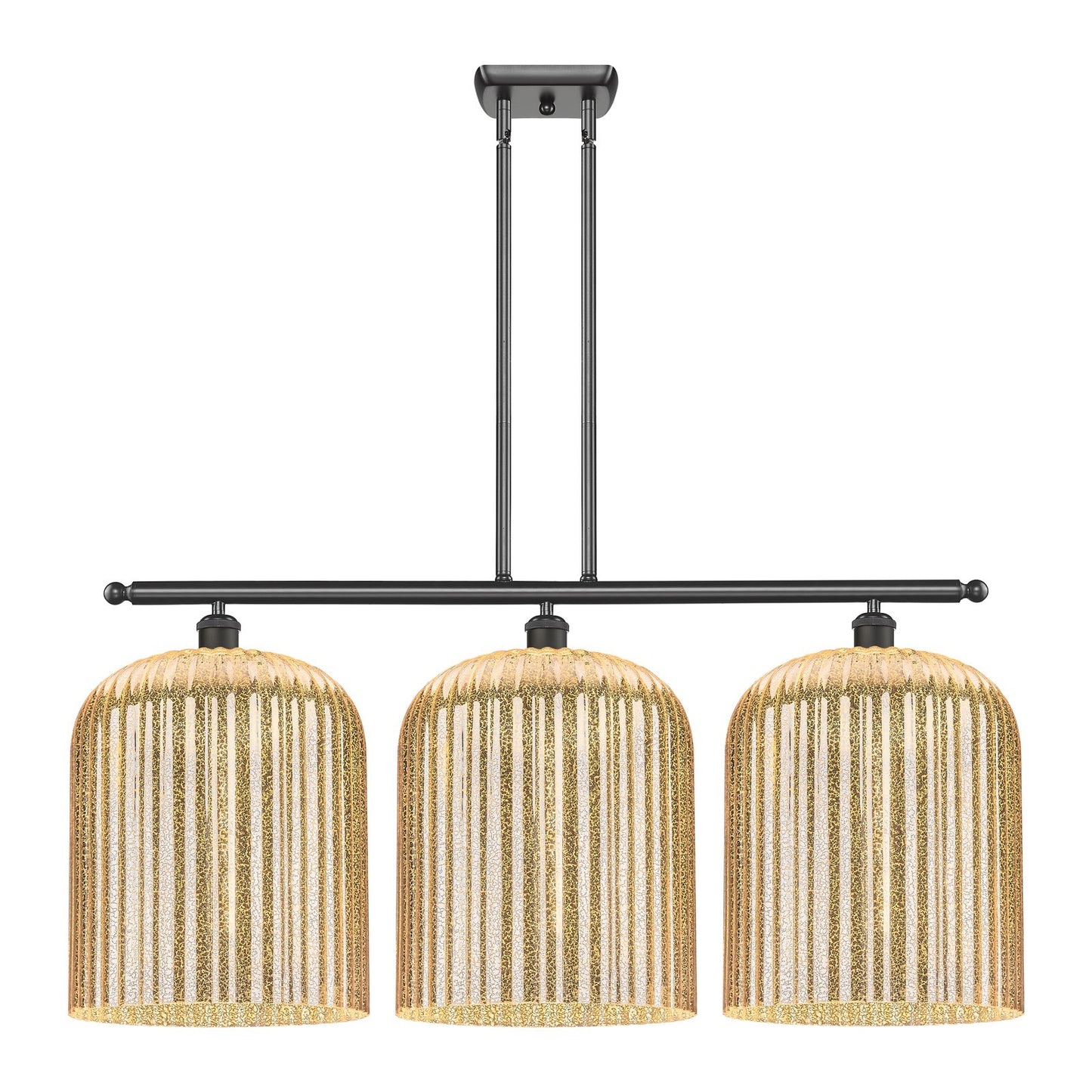 Innovations Bridal Veil 36in 3-Light Island Light | Art Nouveau Oil Rubbed Bronze Steel and Mercury Ribbed Glass | Kitchen | Model 516-3I-OB-G559-12ME