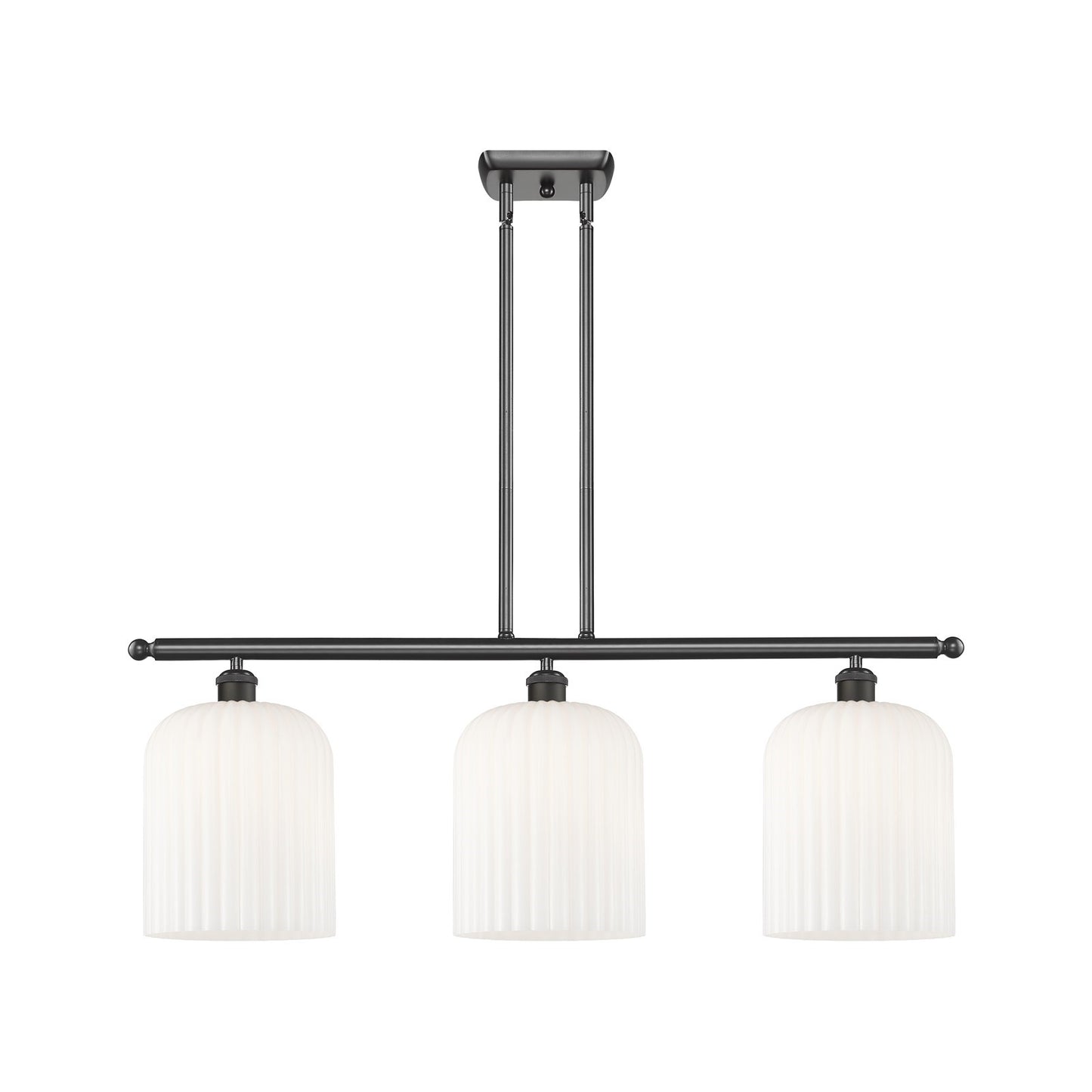 Innovations Bridal Veil 36in 3-Light Island Light | Industrial Oil Rubbed Bronze and Gloss White Ribbed Glass | Kitchen Island | Model 516-3I-OB-G559-8GWH