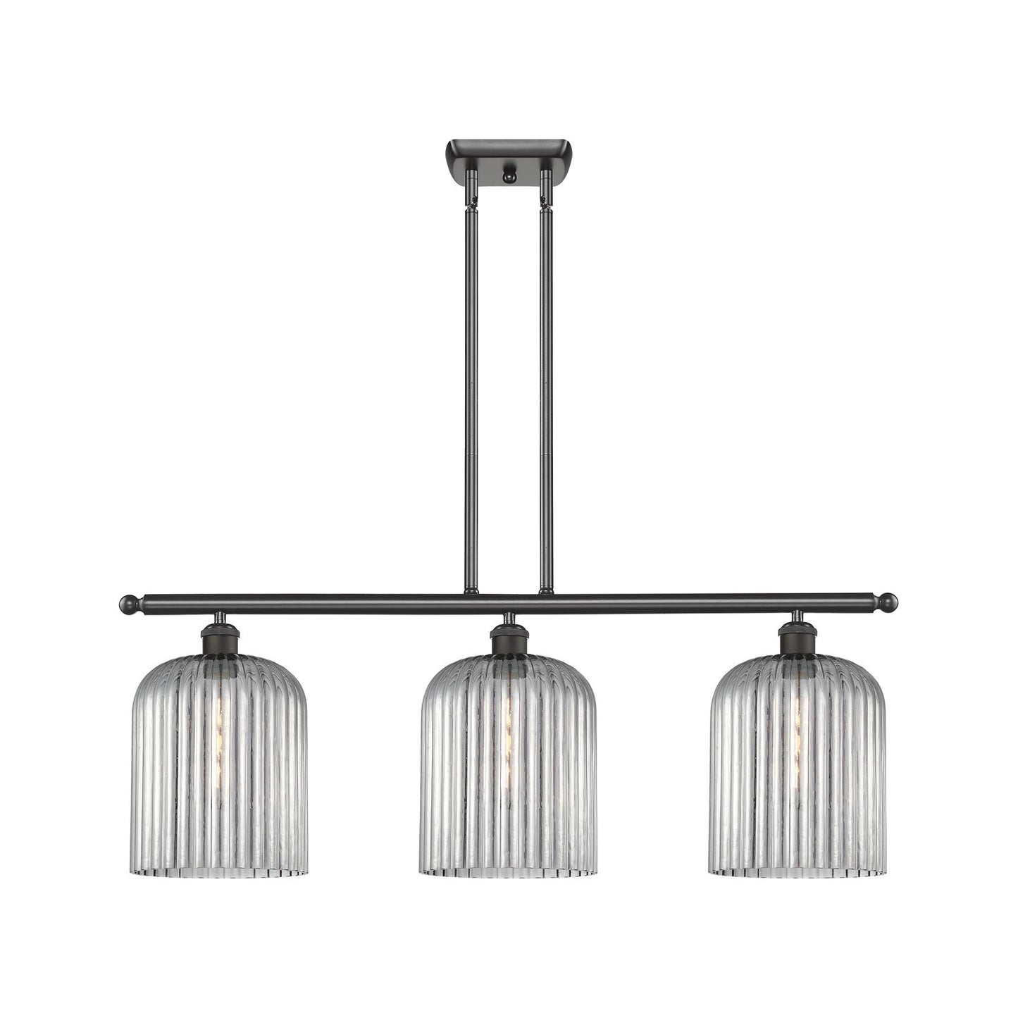 Innovations Bridal Veil 36in 3-Light Island Light | Art Nouveau Oil Rubbed Bronze Steel and Light Smoke Ribbed Glass | Kitchen | Model 516-3I-OB-G559-8SM