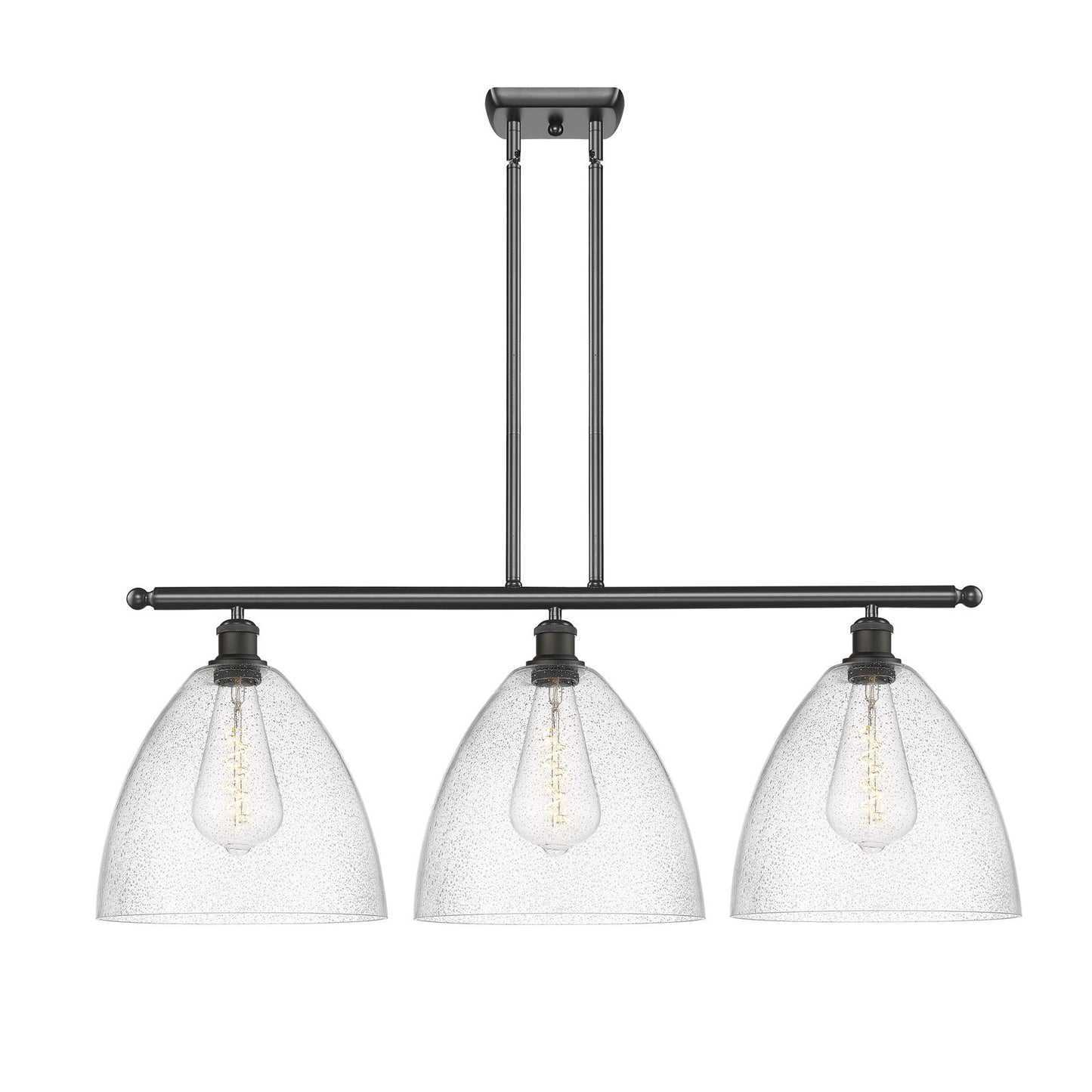 Innovations Bristol 39in 3-Light Island Light | Industrial Oil Rubbed Bronze Steel and Seedy Glass | Kitchen Island & Dining | Model 516-3I-OB-GBD-124-LED