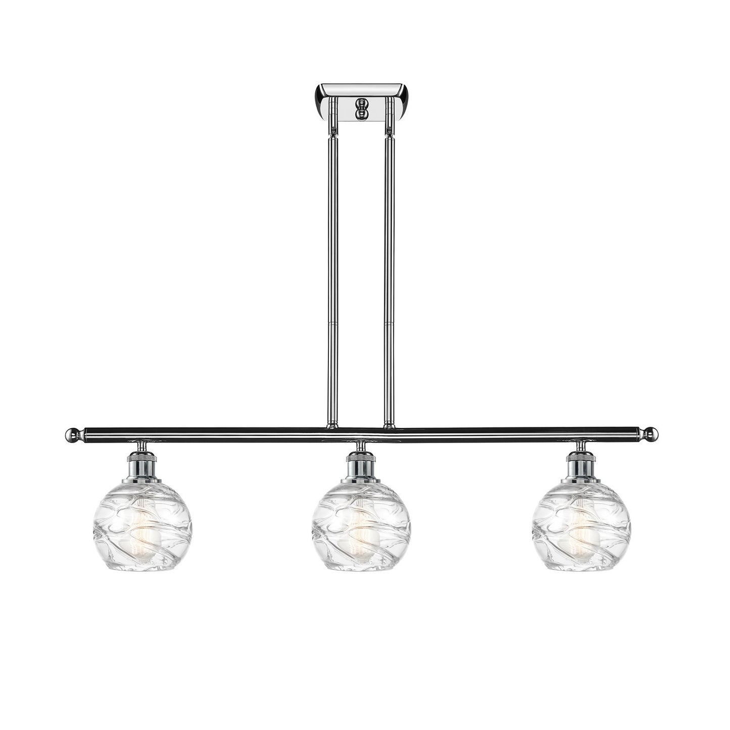 Innovations Athens Deco Swirl 36in 3-Light Island Light | Industrial Polished Chrome and Clear Glass | Kitchen Island & Dining | Model 516-3I-PC-G1213-6CL