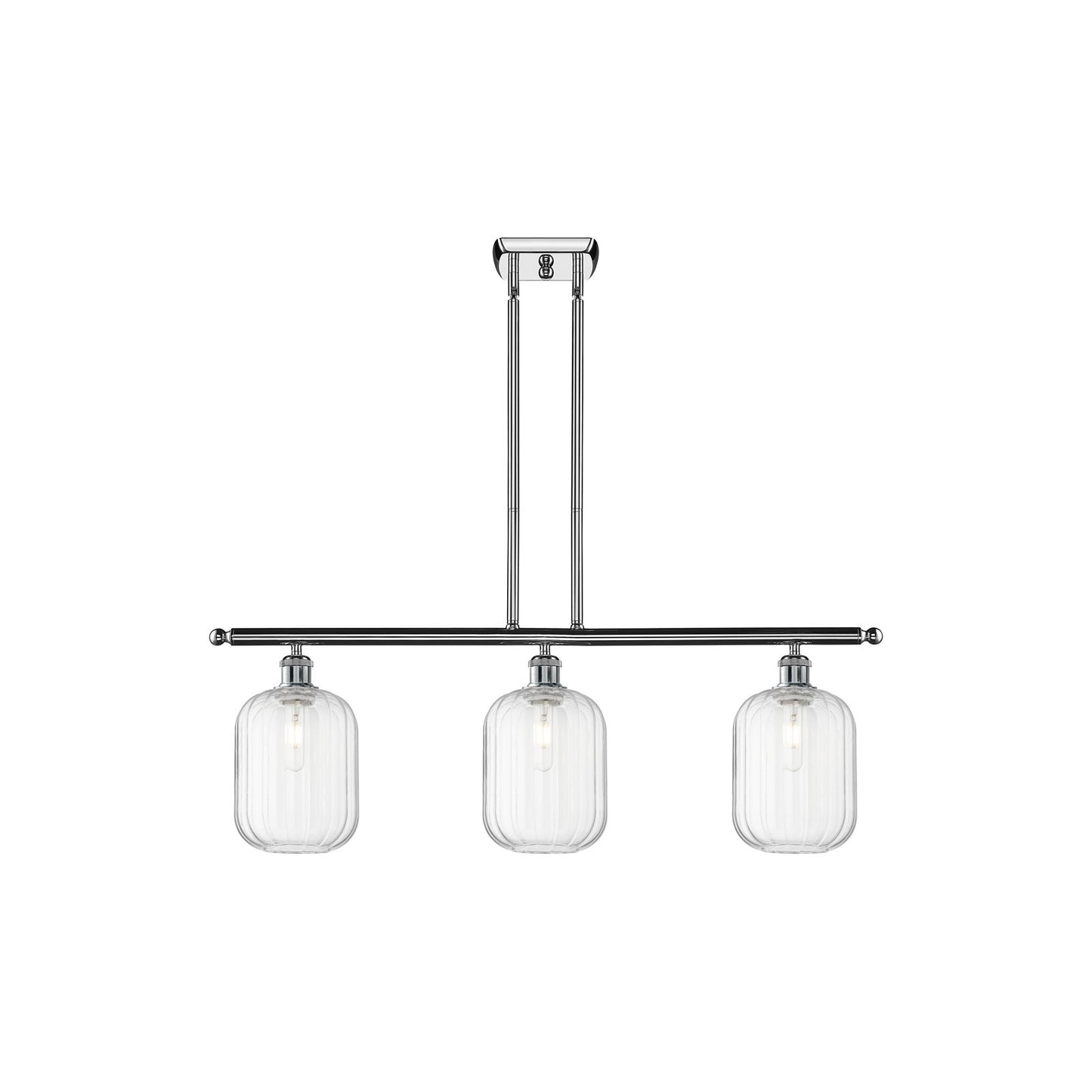Innovations Preston Cylinder 36in 3-Light Island Light | Industrial Modern Polished Chrome and Clear Glass | Kitchen Island & | Model 516-3I-PC-G460-7CL