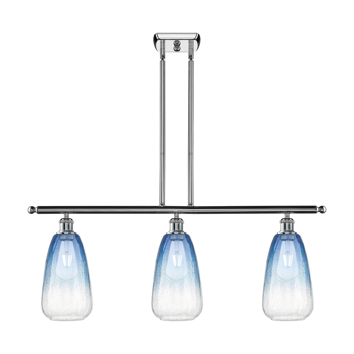 Innovations Brookhaven Almond 36in 3-Light Island Light | Industrial Modern Polished Chrome and Sapphire Blue Glass | Kitchen | Model 516-3I-PC-G480-6SB