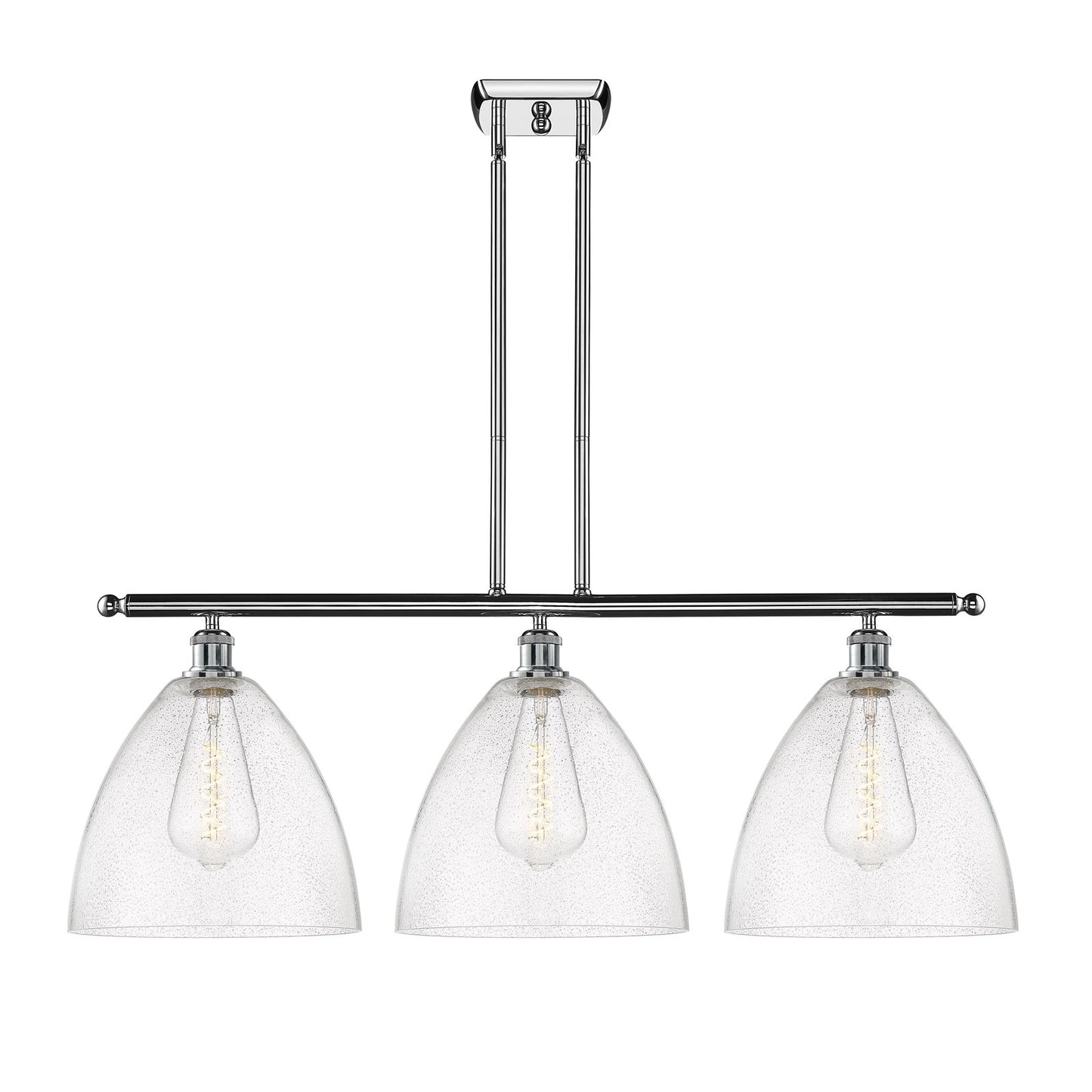 Innovations Bristol 39in 3-Light Island Light | Industrial Polished Chrome Steel and Seedy Glass | Kitchen Island & Dining Room | Model 516-3I-PC-GBD-124