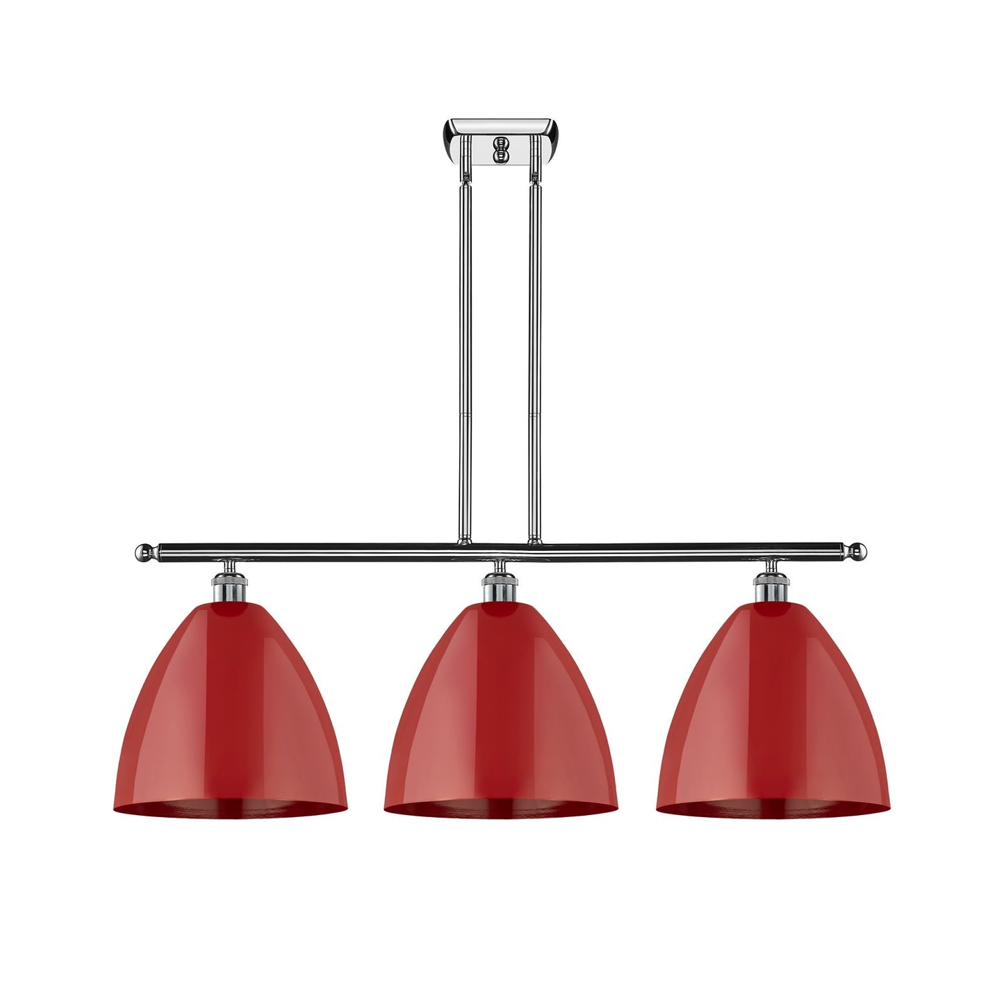 Innovations Plymouth 39in 3-Light Island Light | Industrial Polished Chrome and Matte Red Metal | Kitchen Island & Dining Room | Model 516-3I-PC-MBD-12-RD