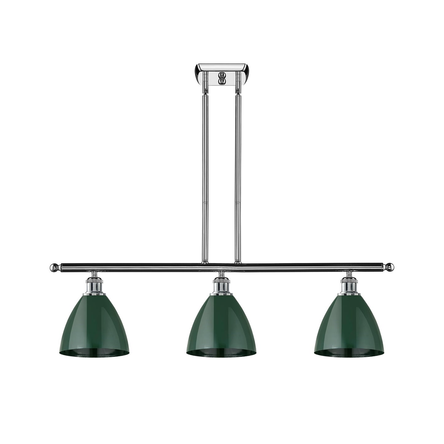 Innovations Plymouth 36in 3-Light Island Light | Industrial Farmhouse Polished Chrome and Matte Green Metal | Kitchen | Model 516-3I-PC-MBD-75-GR-LED