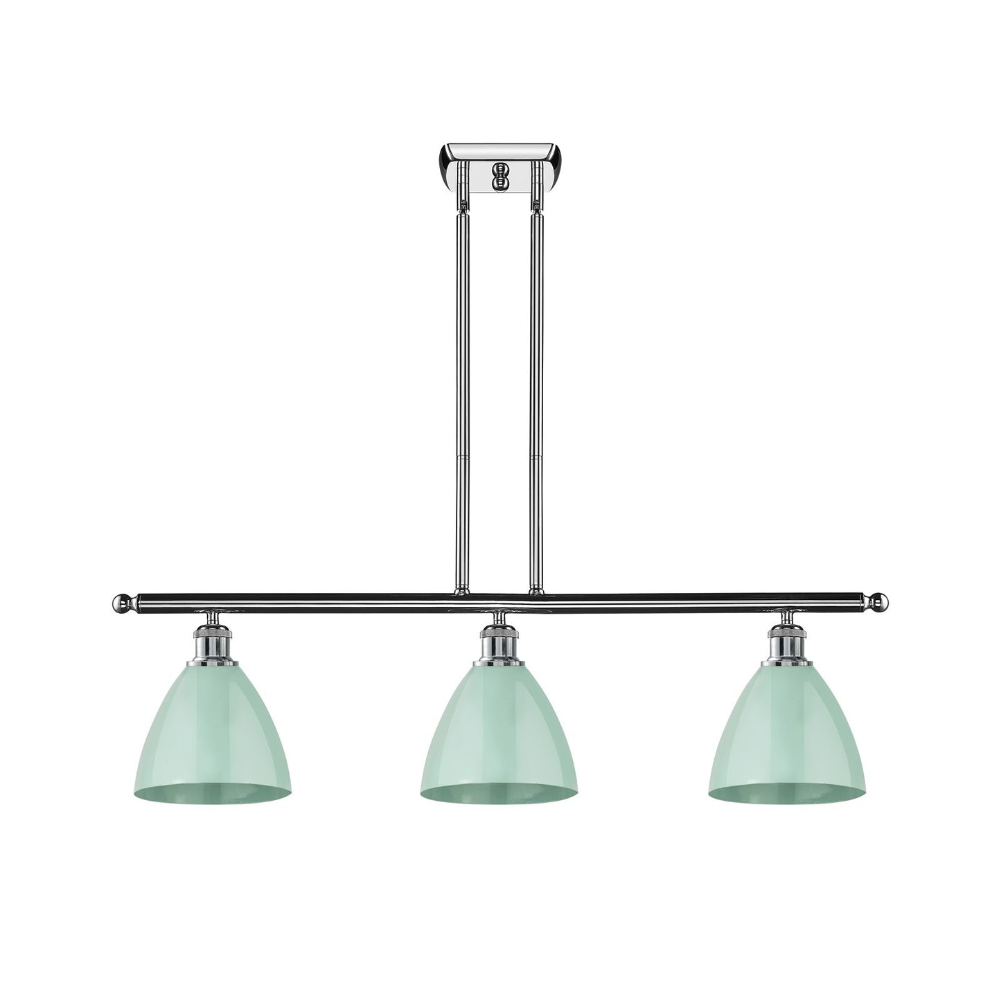 Innovations Plymouth 36in 3-Light Island Light | Industrial Farmhouse Polished Chrome and Seafoam Metal Shade | Kitchen Island | Model 516-3I-PC-MBD-75-SF