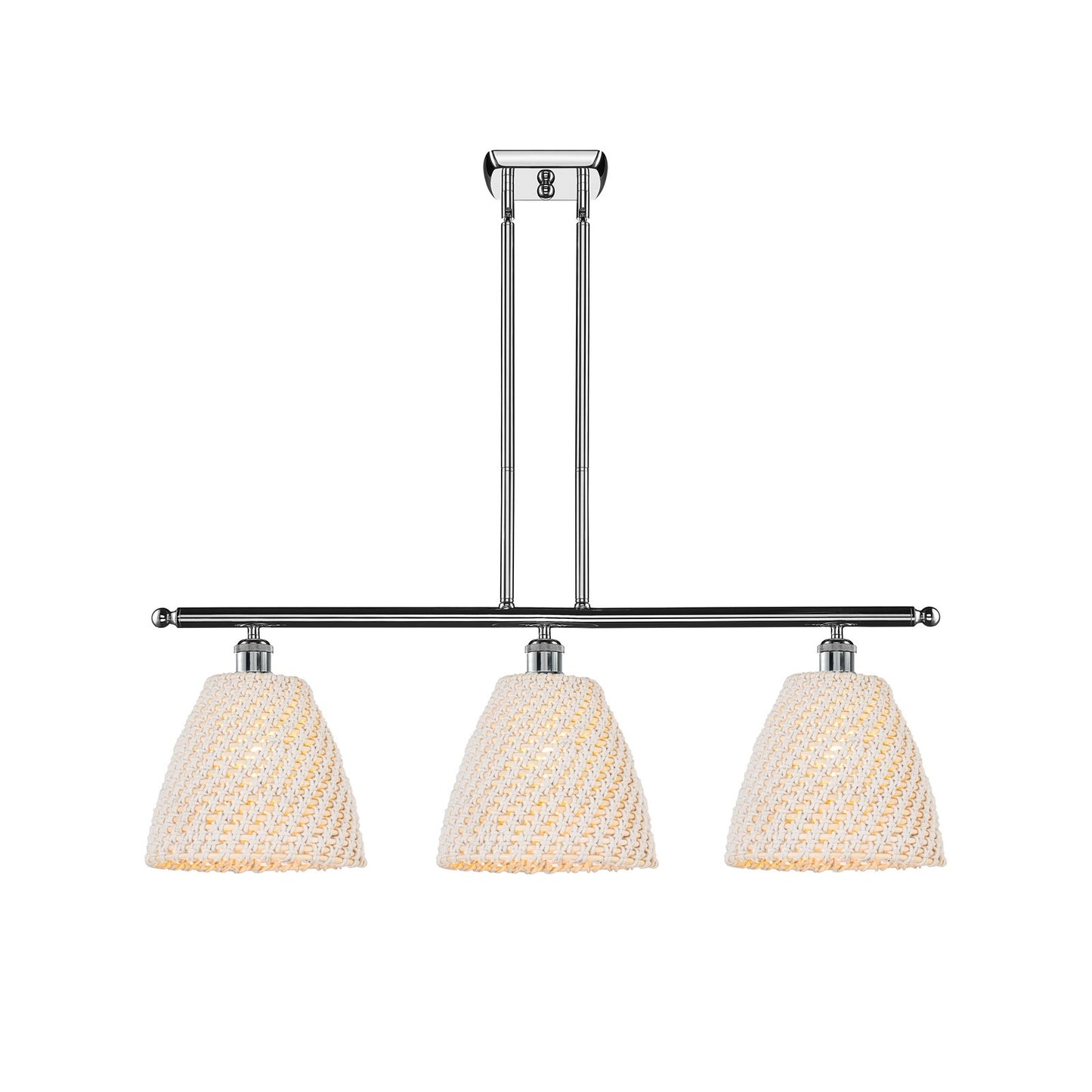 Innovations Bristol Natural 36in 3-Light Island Light | Industrial Polished Chrome Steel and Natural Fiber Dome Shade | Model 516-3I-PC-NBD-9-NAT