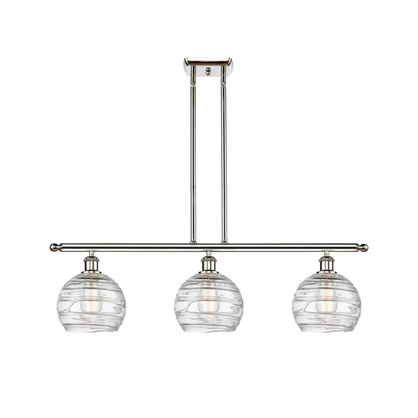 Innovations Athens Deco Swirl 36in 3-Light Island Light | Industrial Polished Nickel Steel and Clear Glass | Kitchen Island & | Model 516-3I-PN-G1213-8CL