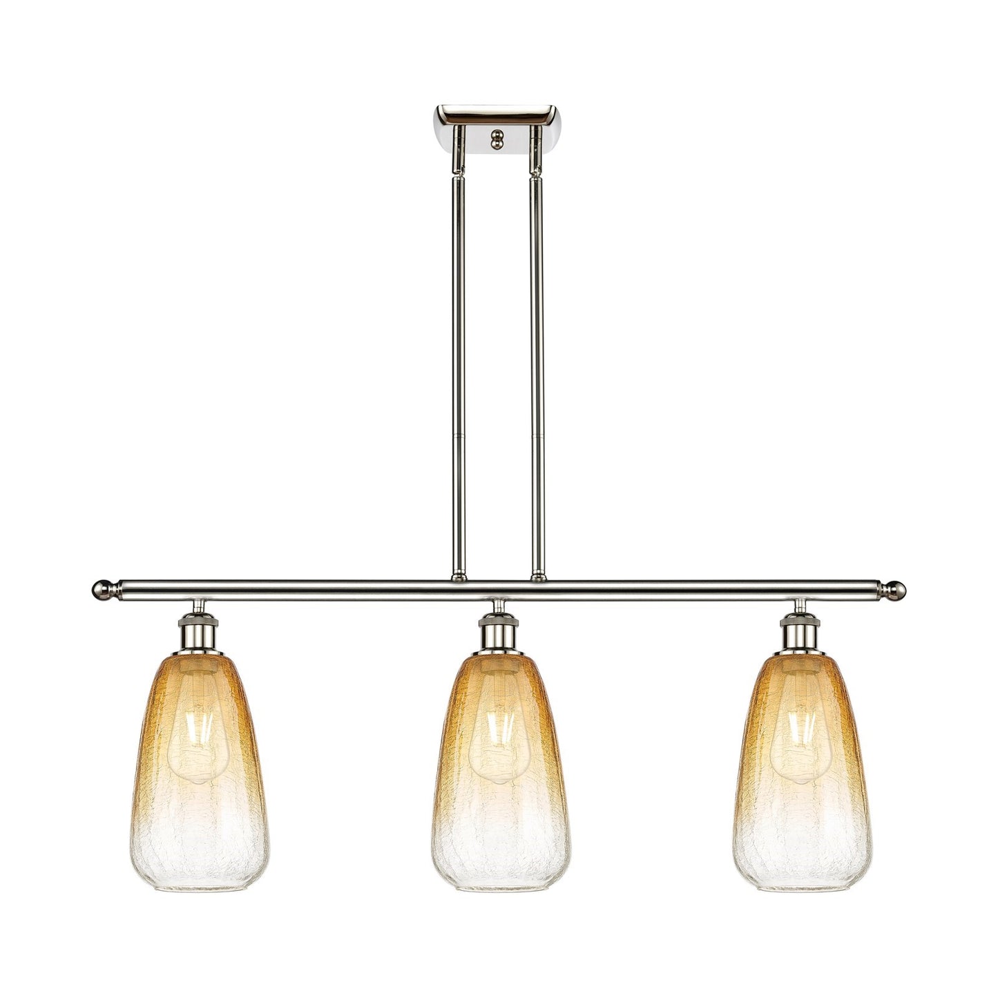Innovations Brookhaven Almond 36in 3-Light Island Light | Industrial Polished Nickel Steel and Amber Glass | Kitchen Island & | Model 516-3I-PN-G480-6AM